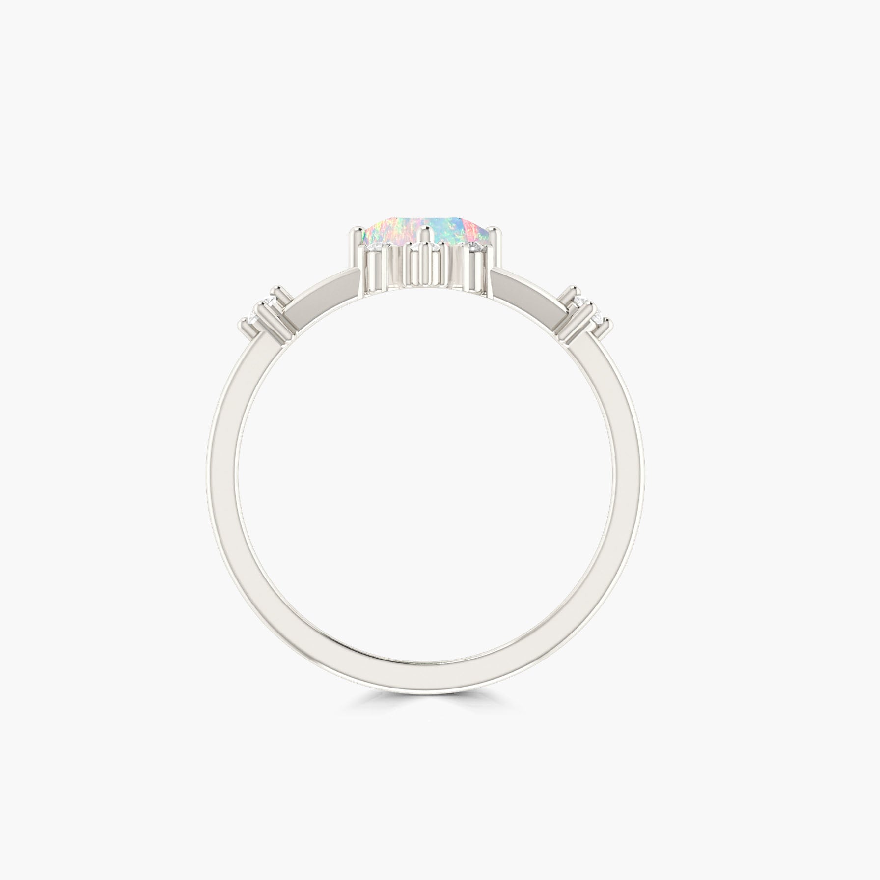 Kite Shape Natural White Opal with Zircon Designer Wedding Ring