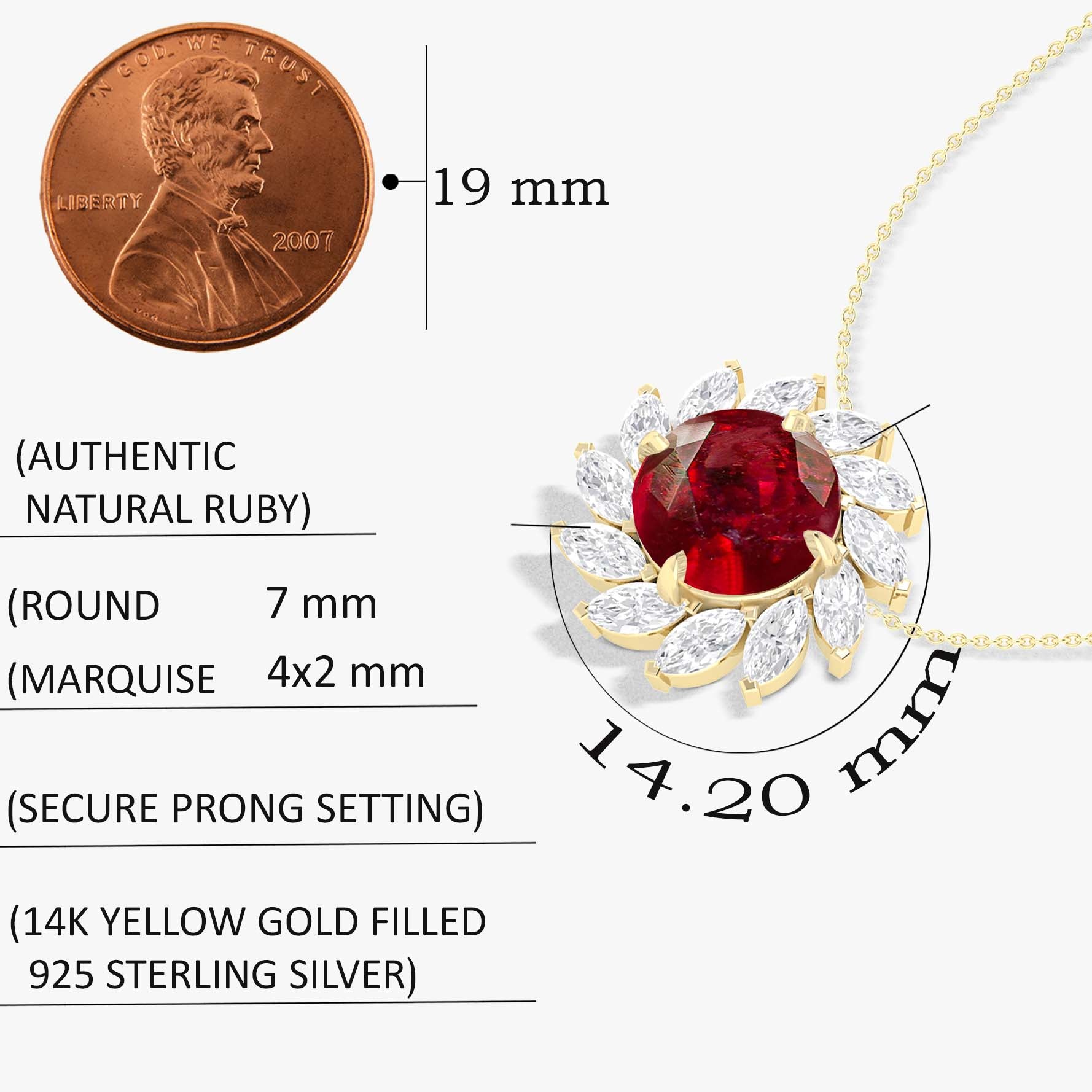 Sunflower Style Charm Pendant Necklace with Natural Ruby and White Zircon