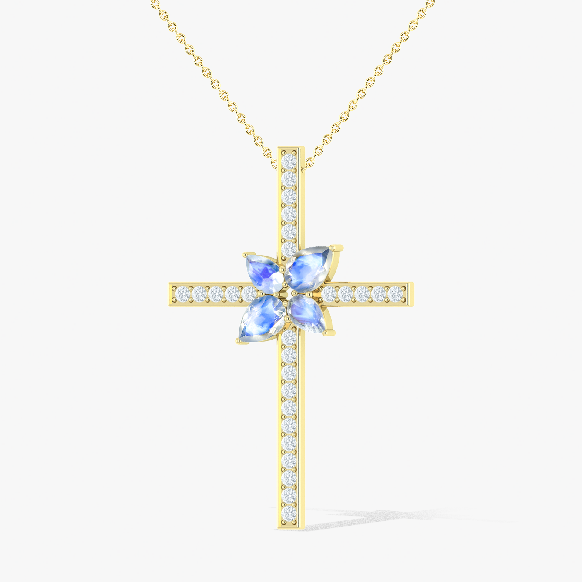 Cross Style Chain Pendant Necklace Natural Moonstone