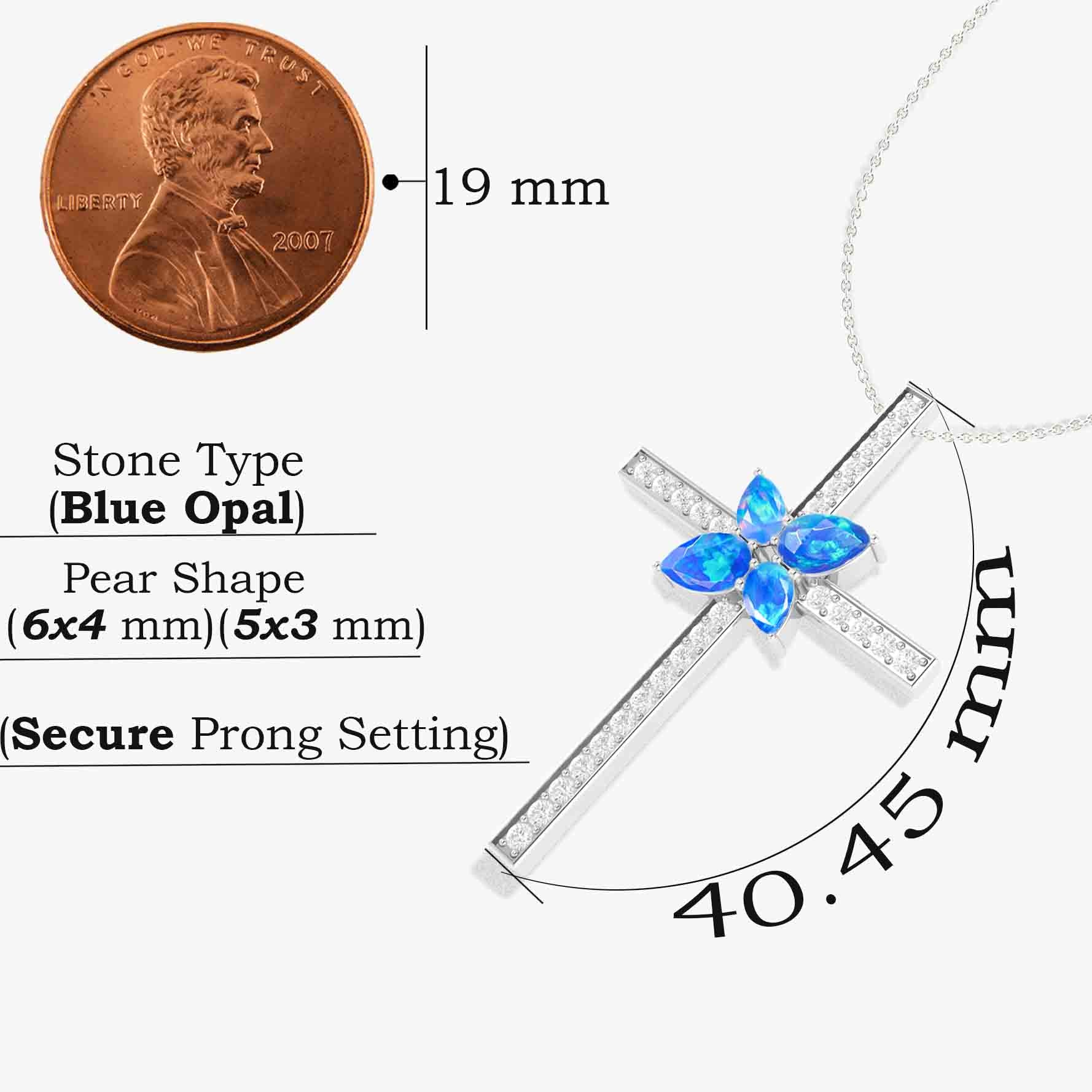 Cross Style Chain Pendant Necklace Natural Blue Opal