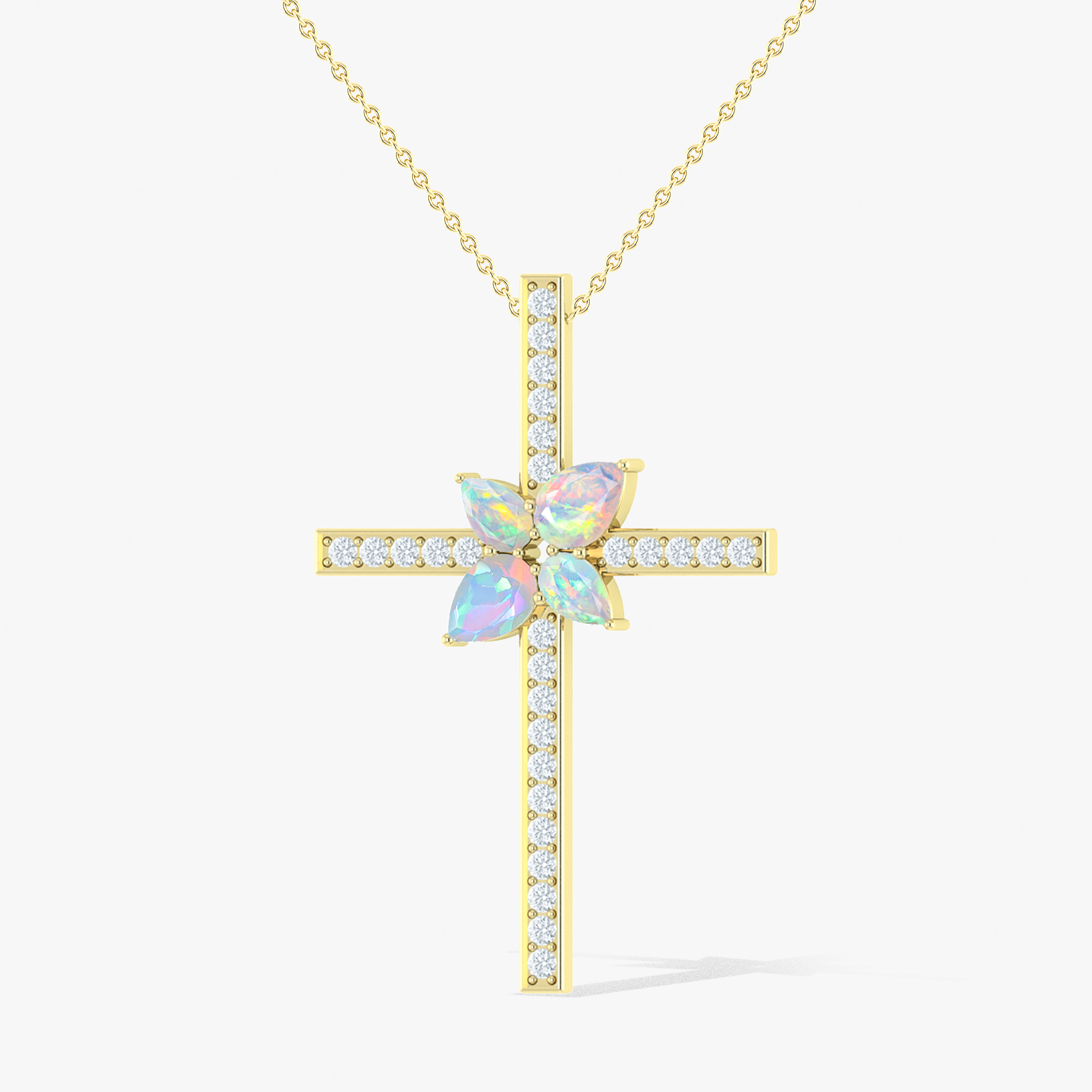 Cross Style Chain Pendant Necklace Natural White Opal