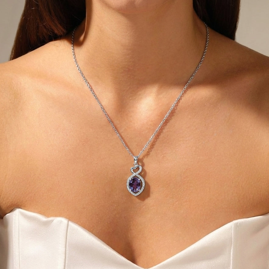 Alexandrite Oval Infinity Twist Heart Pendant Necklace in 925 Sterling Silver 1.2ct