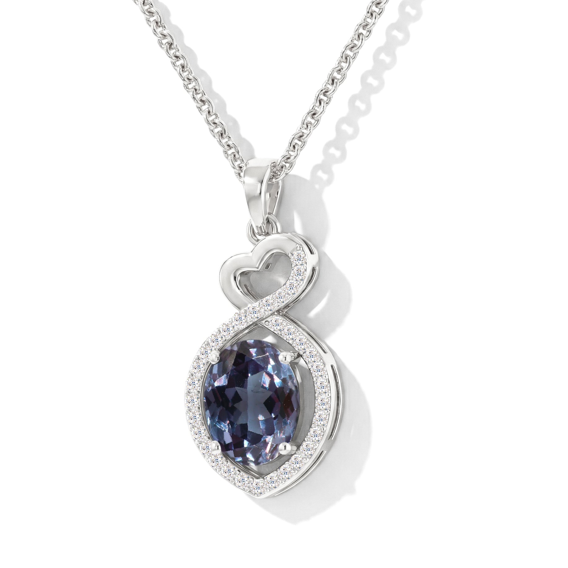 Alexandrite Oval Infinity Twist Heart Pendant Necklace in 925 Sterling Silver 1.2ct