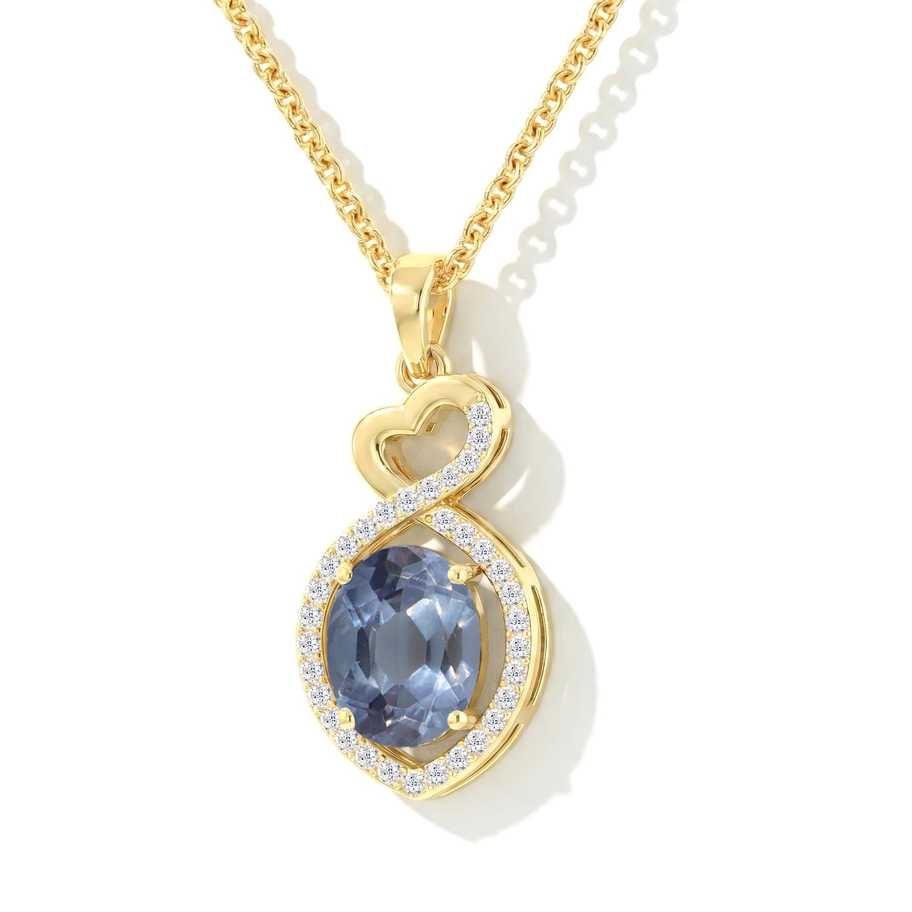 Alexandrite Oval Infinity Twist Heart Pendant Necklace in 925 Sterling Silver 1.2ct