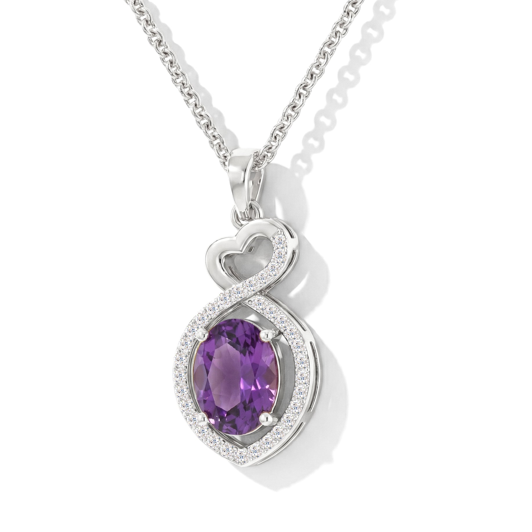 Natural Amethyst Oval Infinity Twist Heart Pendant Necklace in 925 Sterling Silver 1.2ct