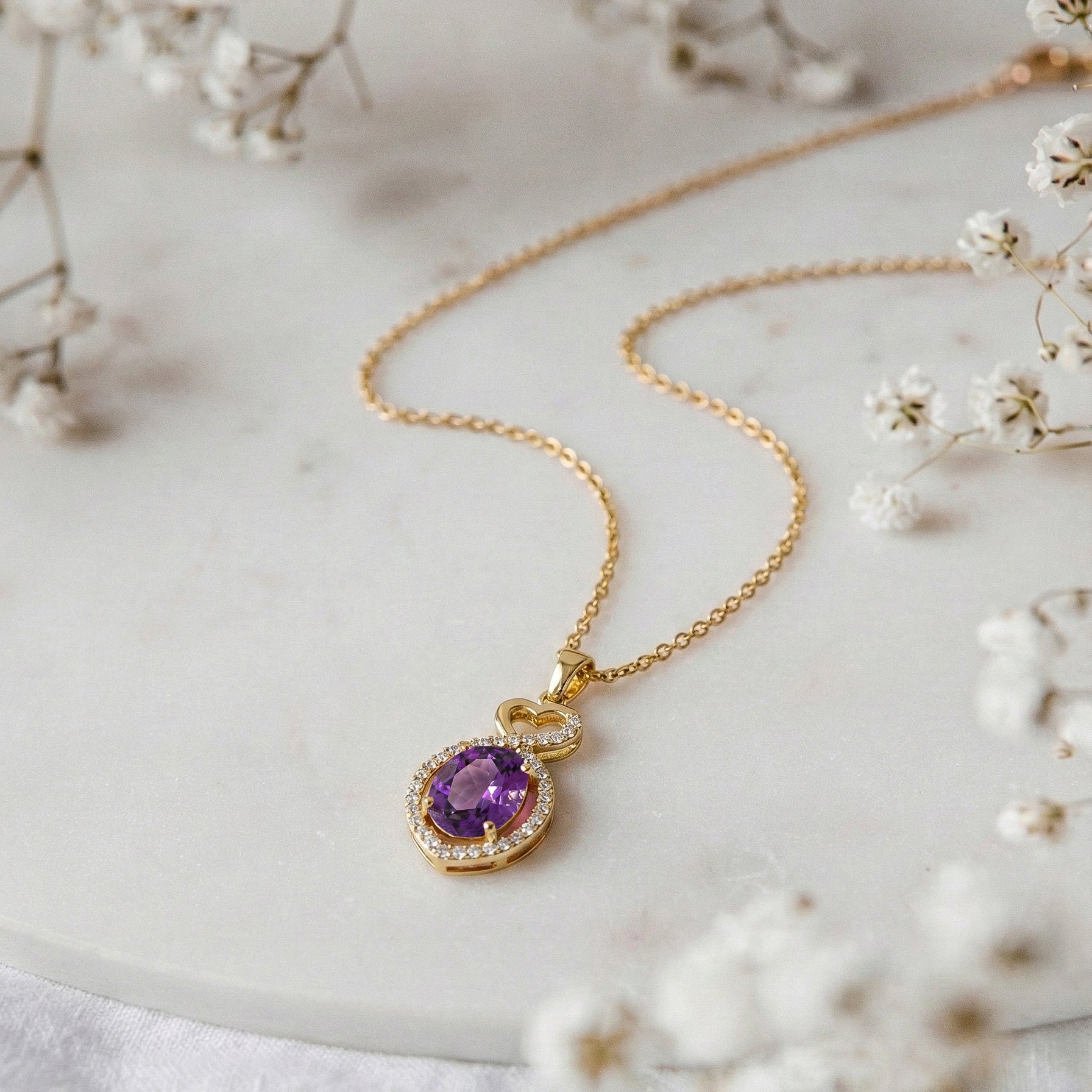 Amethyst Oval Infinity Twist Heart Pendant Necklace in Yellow Gold Plated 1.2ct