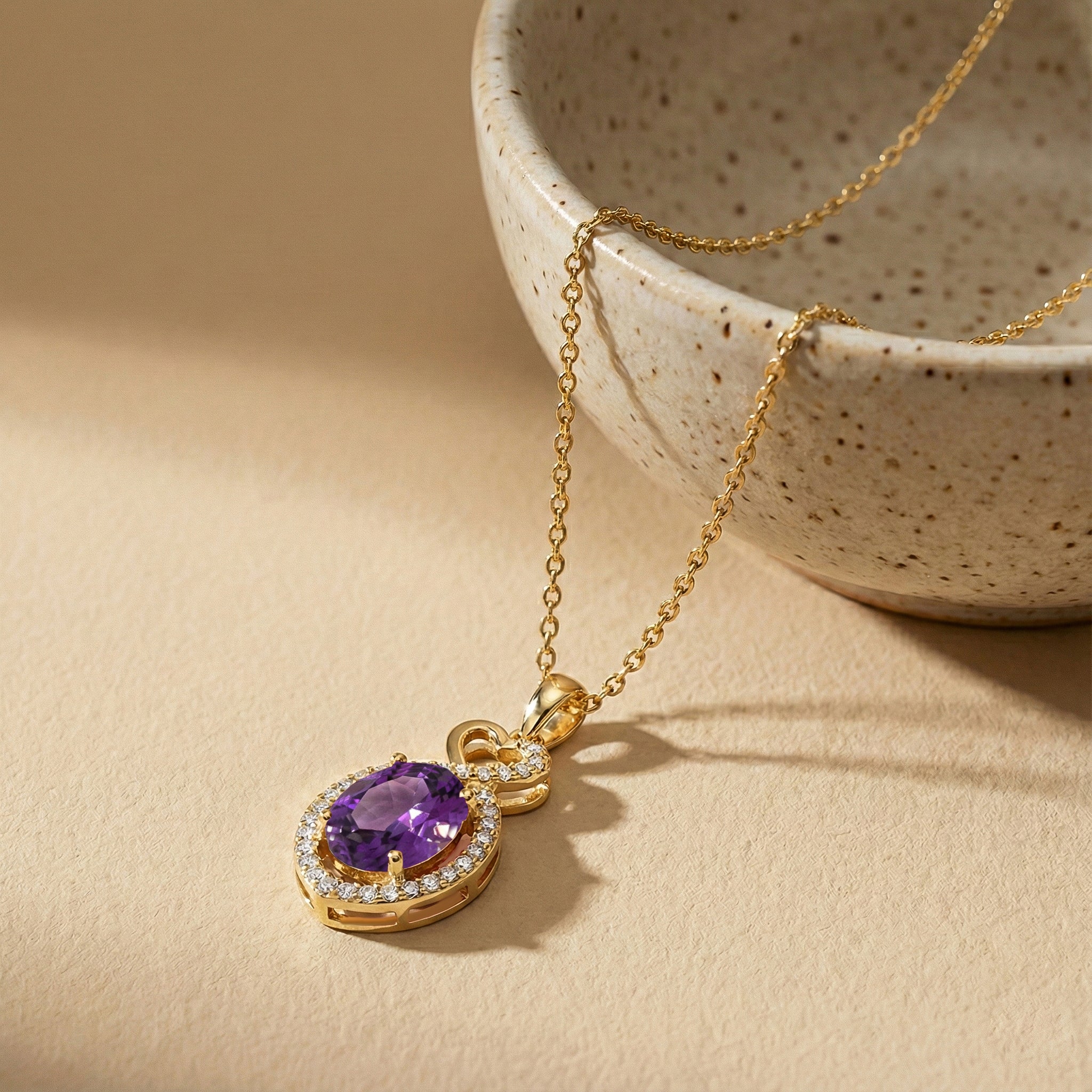 Amethyst Oval Infinity Twist Heart Pendant Necklace in Yellow Gold Plated 1.2ct