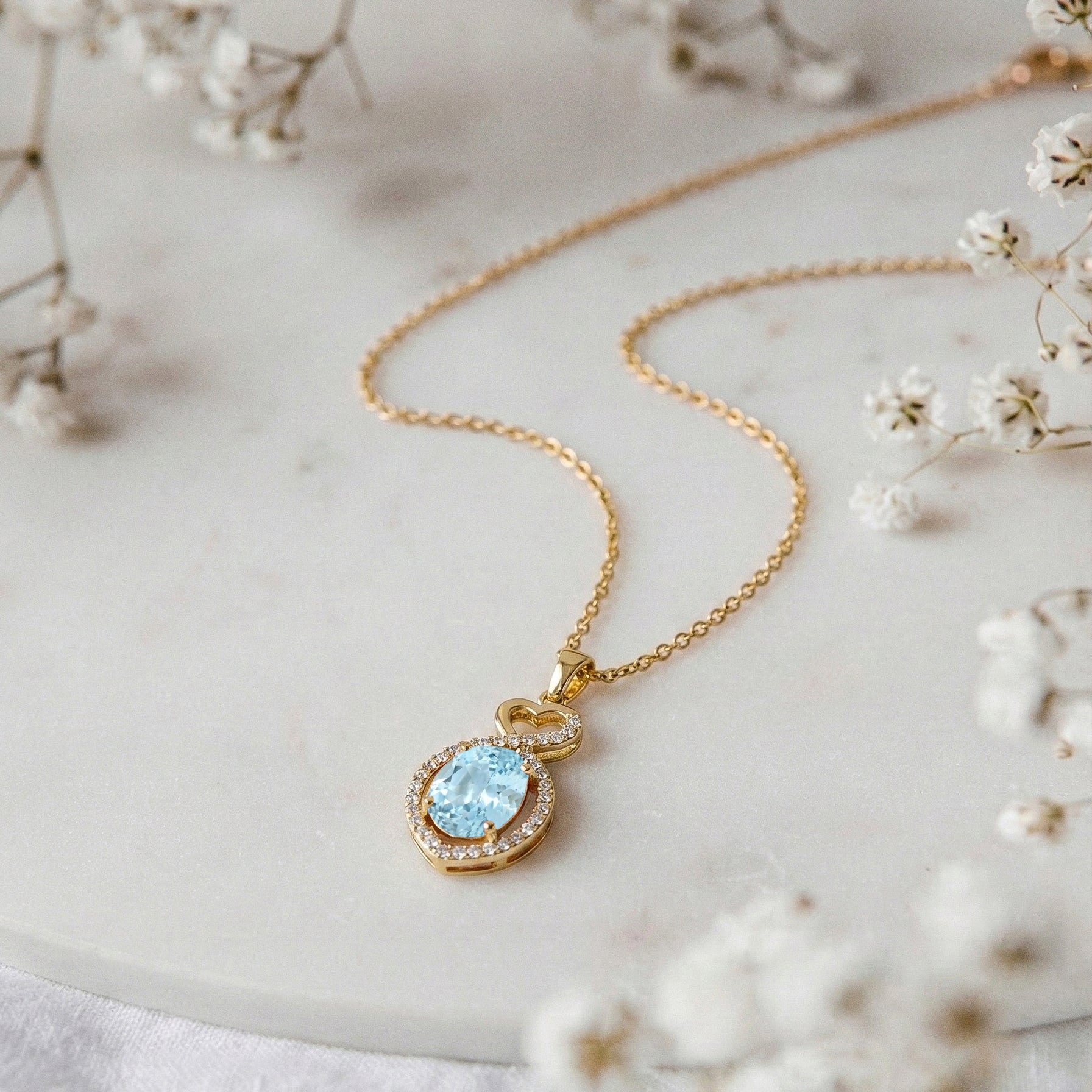 Aquamarine Oval Infinity Twist Heart Pendant Necklace in 925 Sterling Silver 1.2ct