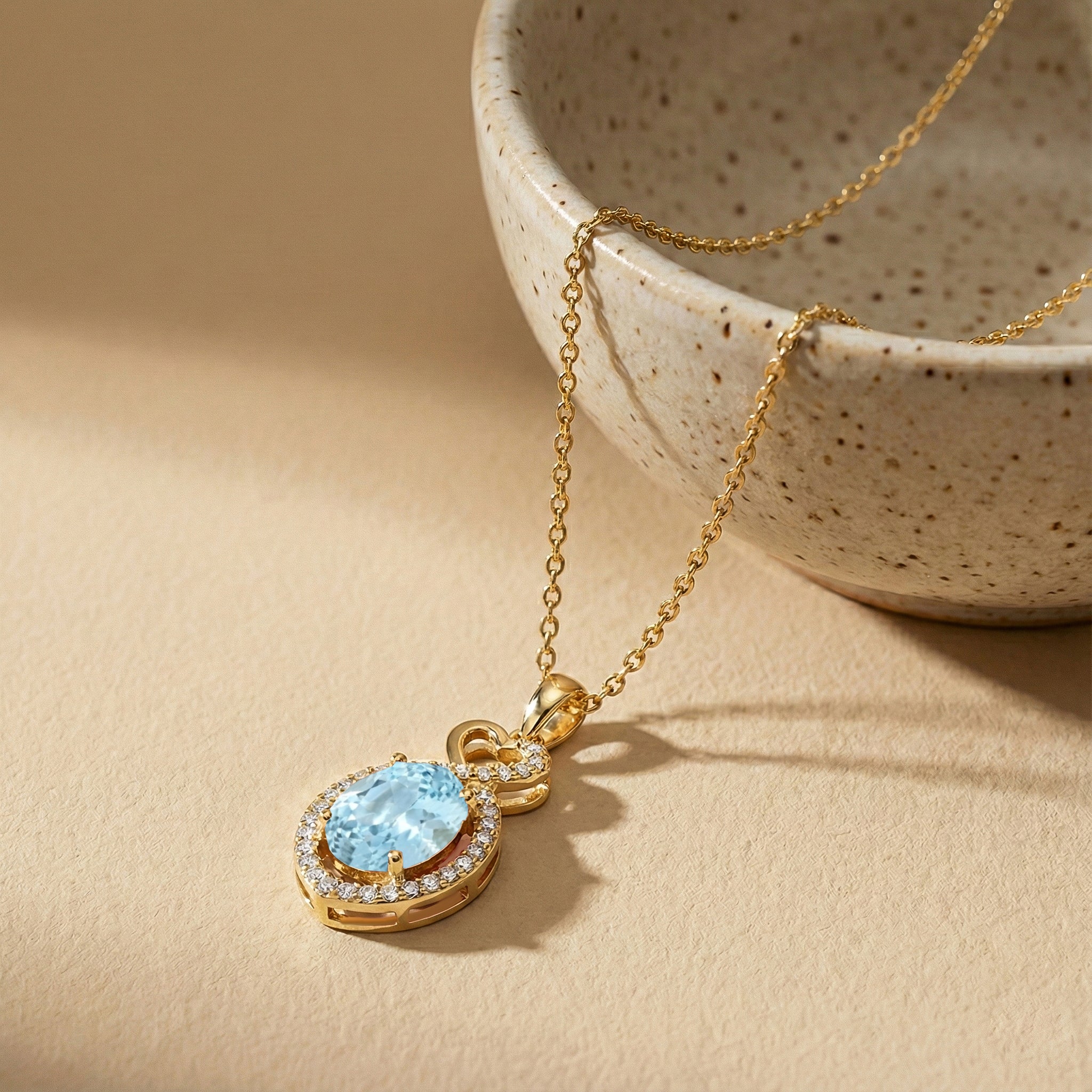 Aquamarine Oval Infinity Twist Heart Pendant Necklace in 925 Sterling Silver 1.2ct