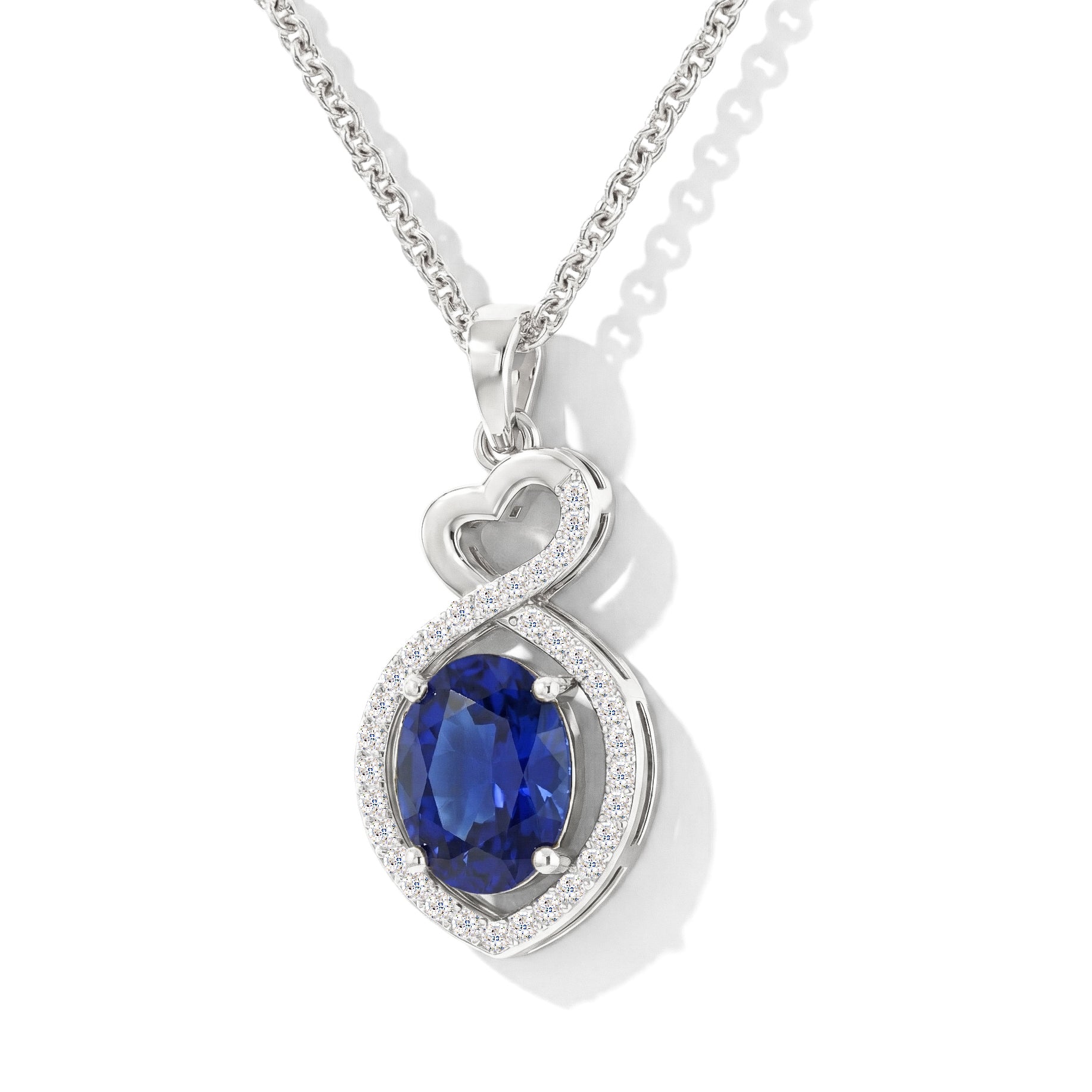 Blue Sapphire Oval Infinity Twist Heart Pendant Necklace in 925 Sterling Silver 1.2ct