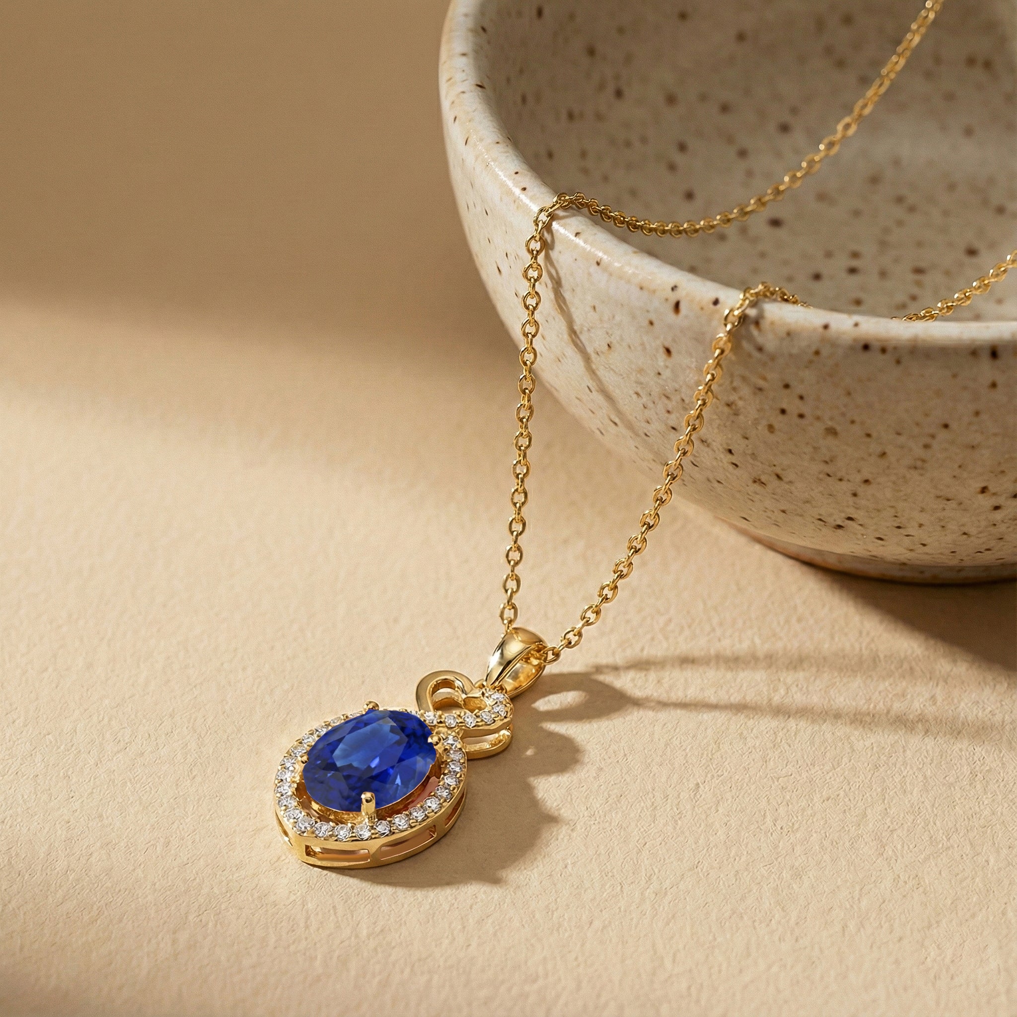 Blue Sapphire Oval Infinity Twist Heart Pendant Necklace in Yellow Gold Plated 1.2ct