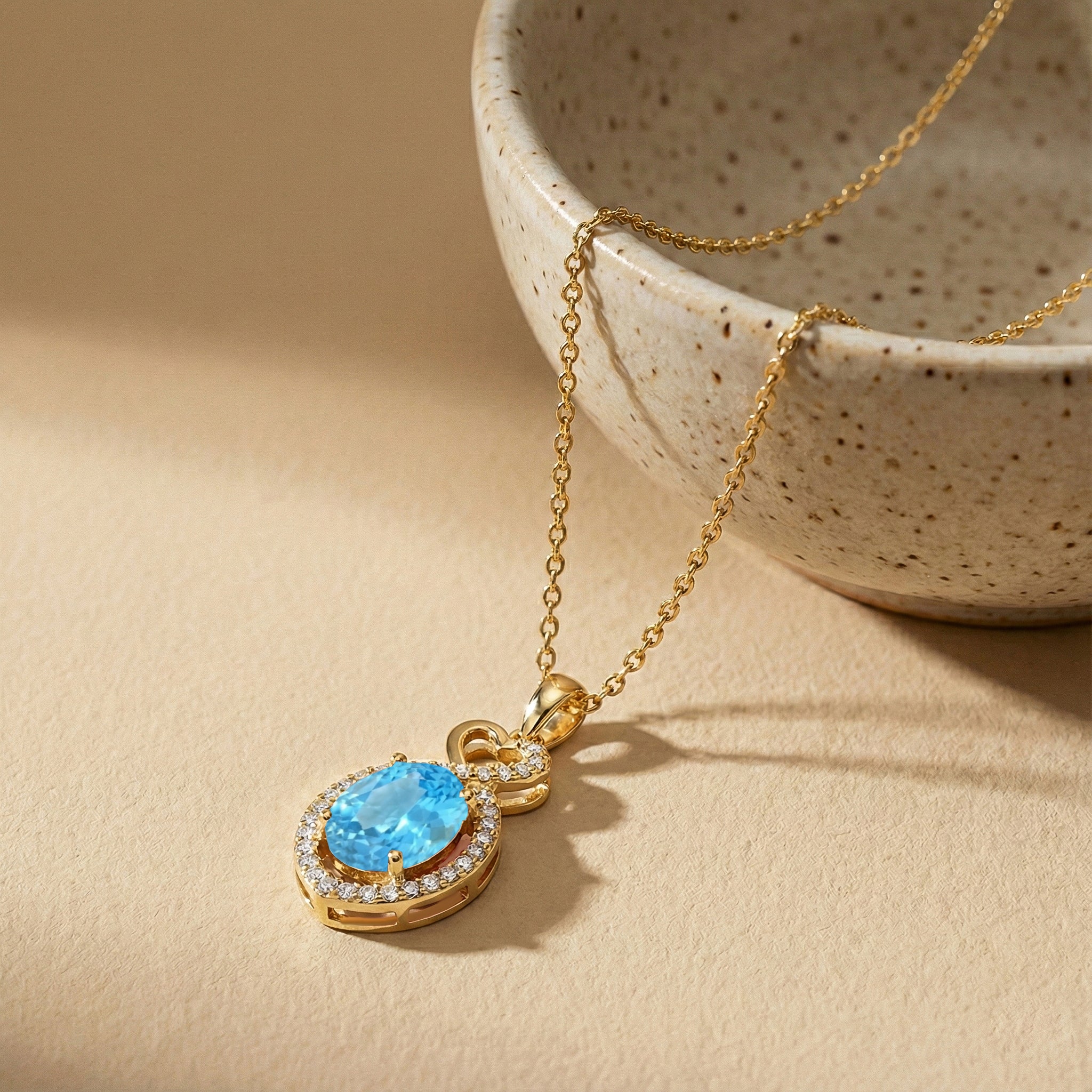 Natural Blue Topaz Oval Infinity Twist Heart Pendant Necklace in 925 Sterling Silver 1.2ct