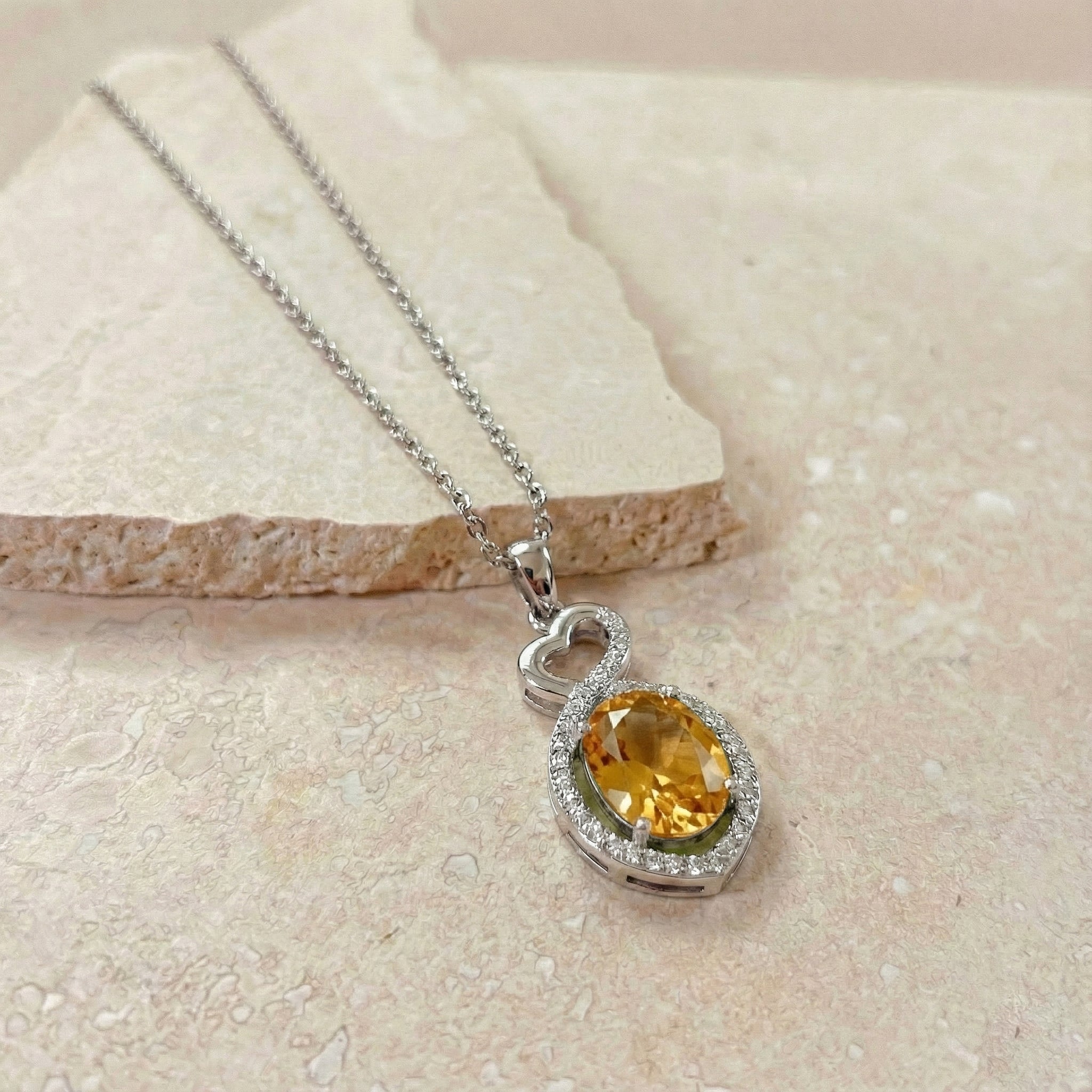 Natural Citrine Oval Infinity Twist Heart Pendant Necklace in 925 Sterling Silver 1.2ct