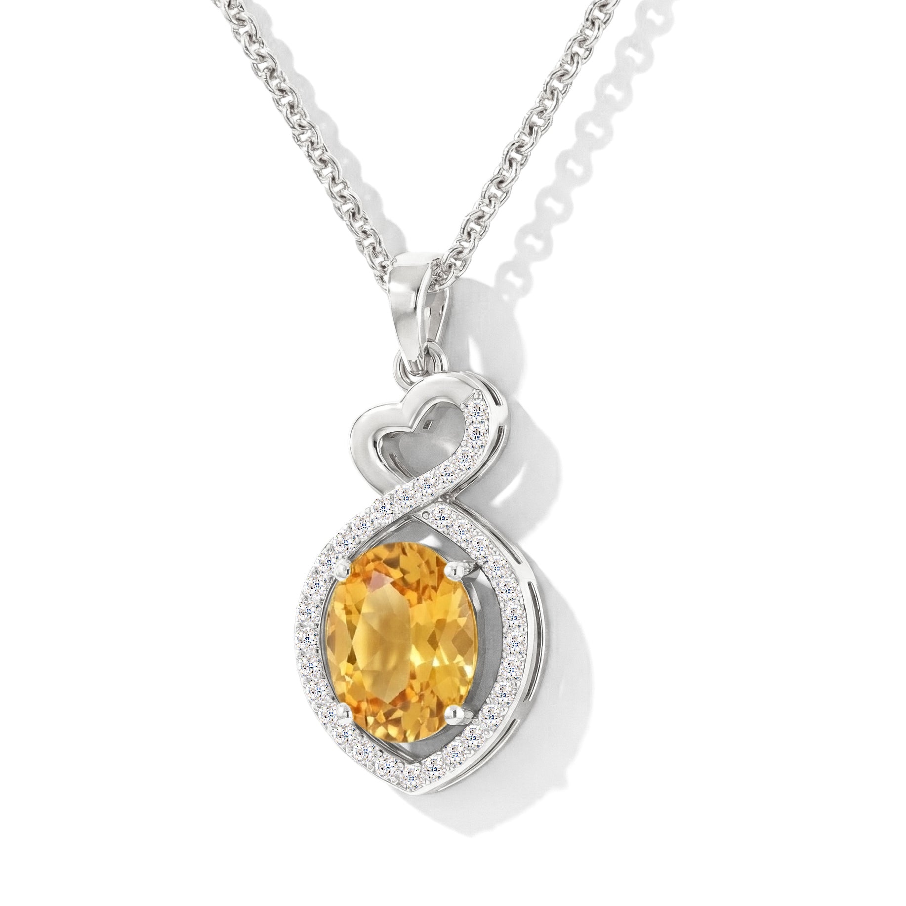 Citrine Oval Infinity Twist Heart Pendant Necklace in 925 Sterling Silver 1.2ct