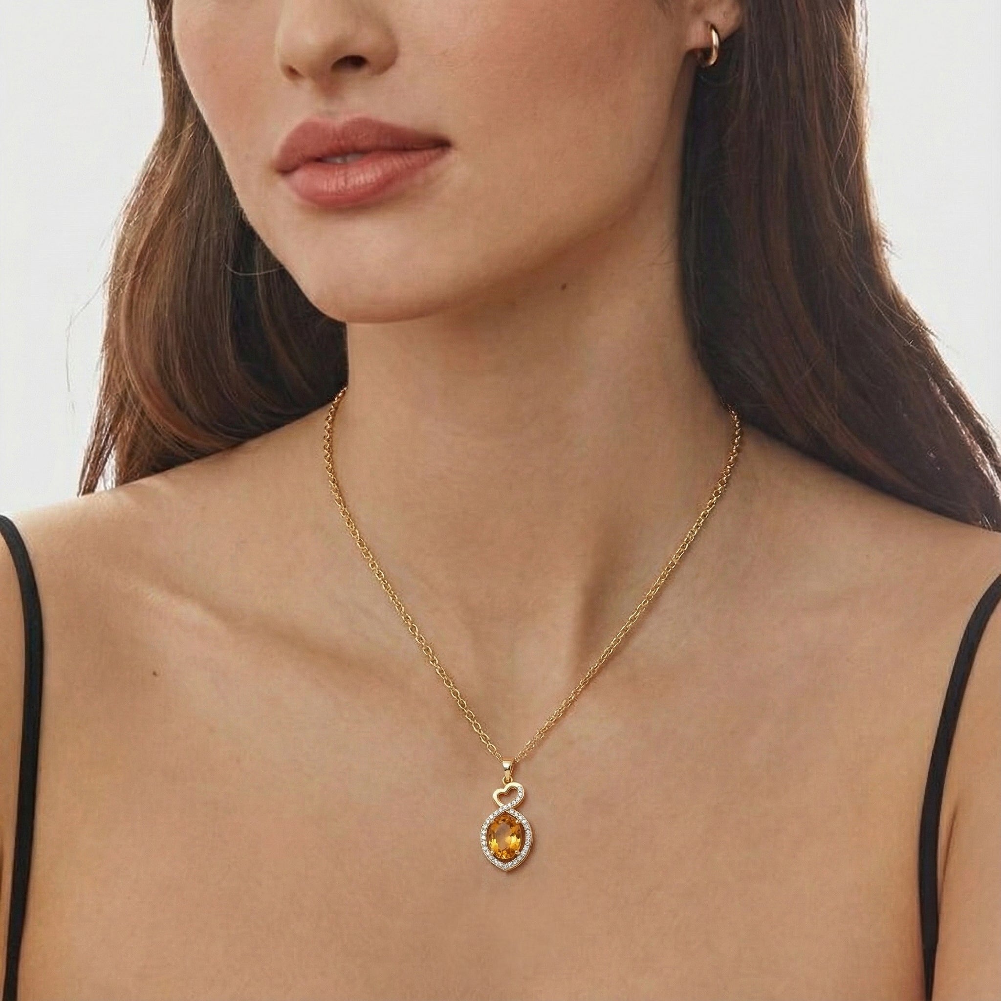 Natural Citrine Oval Infinity Twist Heart Pendant Necklace in 925 Sterling Silver 1.2ct