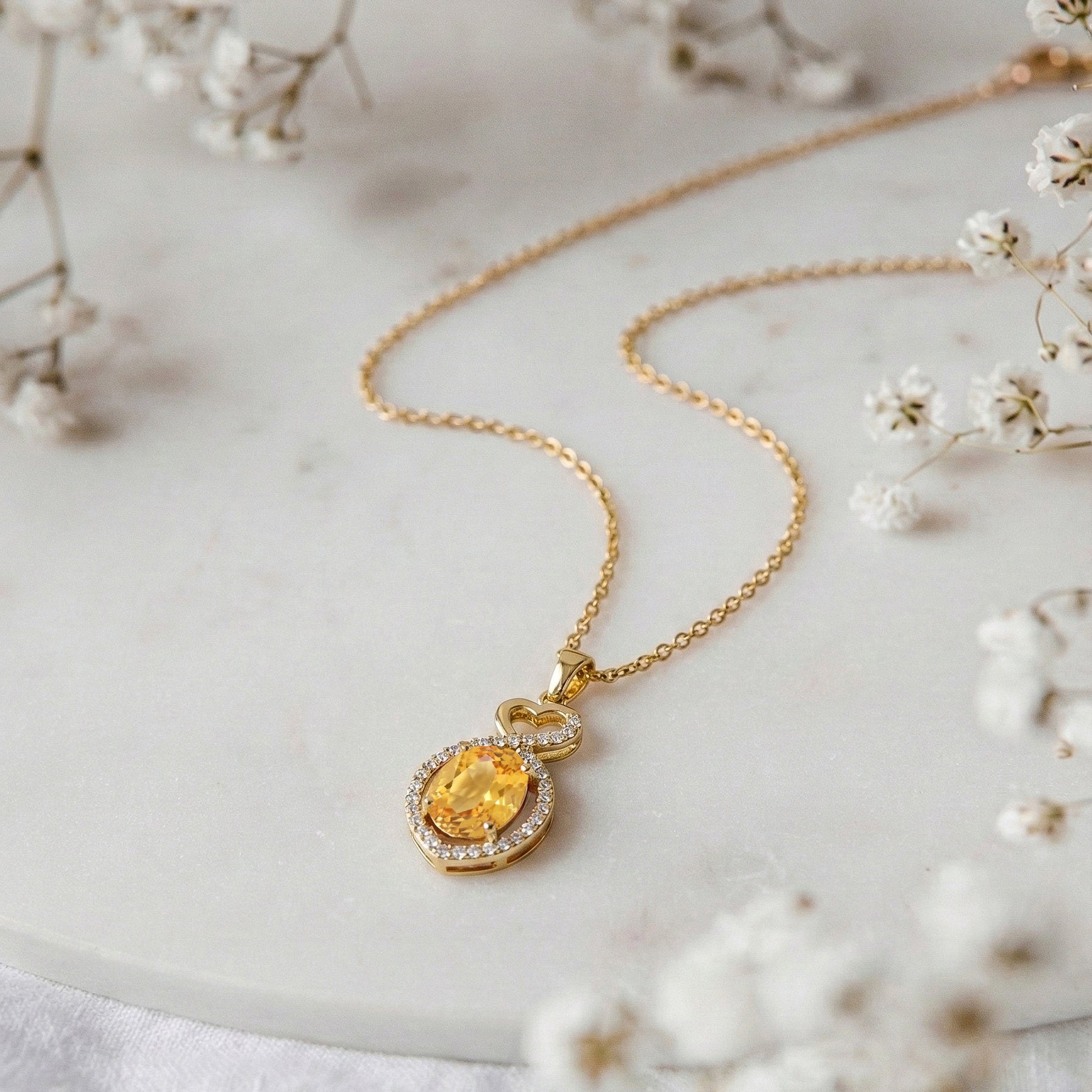 Natural Citrine Oval Infinity Twist Heart Pendant Necklace in 925 Sterling Silver 1.2ct