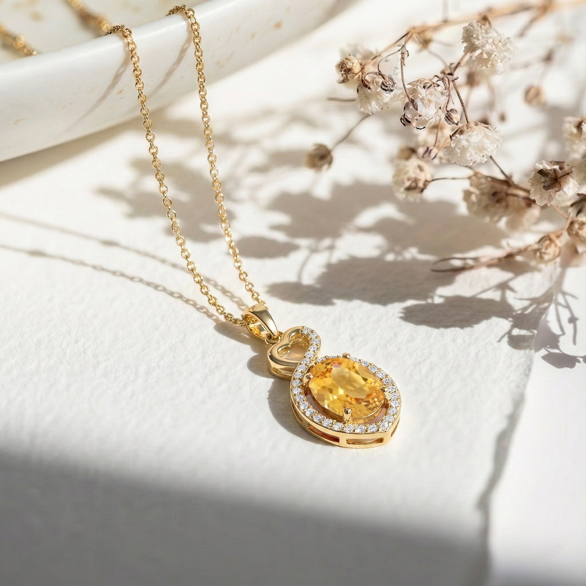 Natural Citrine Oval Infinity Twist Heart Pendant Necklace in 925 Sterling Silver 1.2ct
