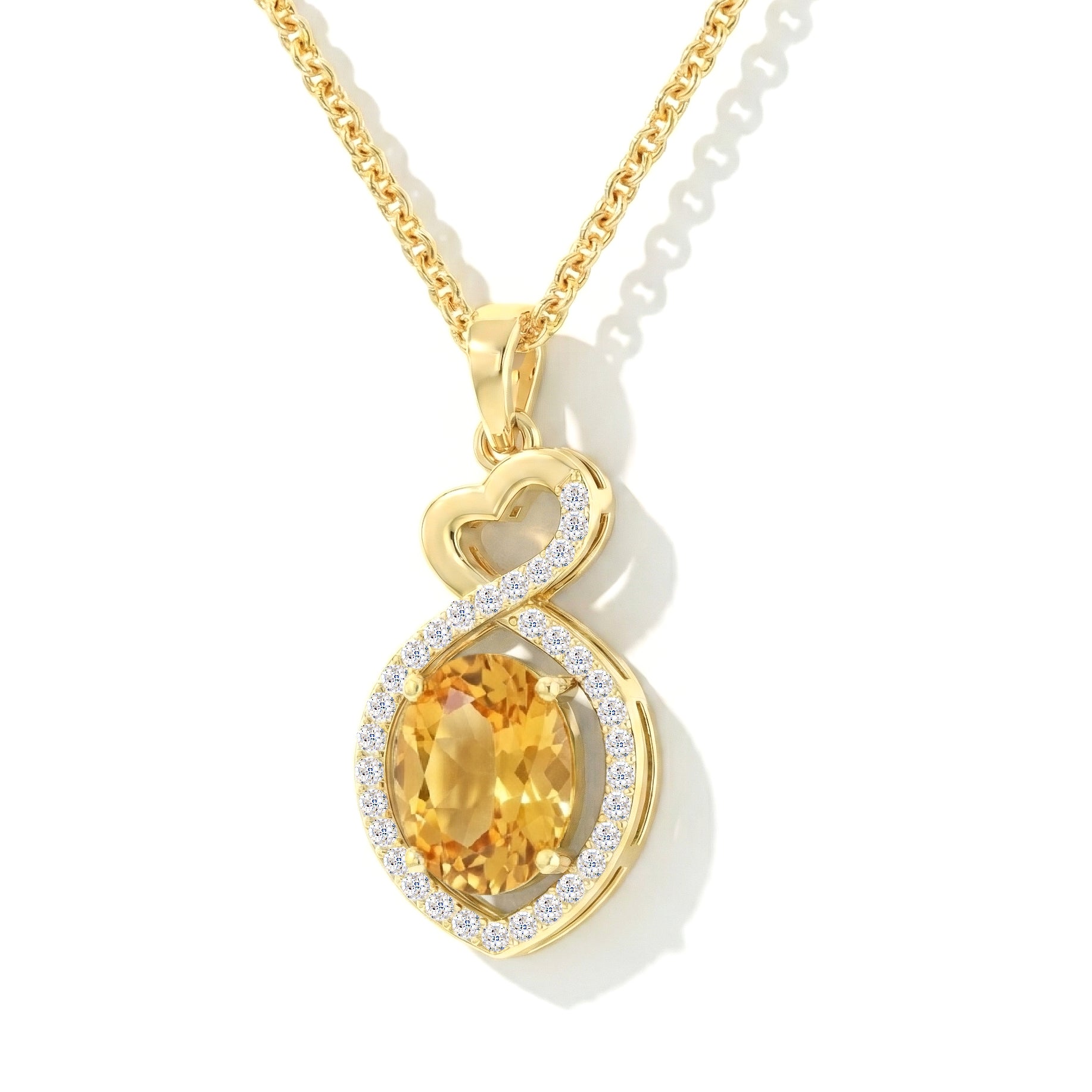 Citrine Oval Infinity Twist Heart Pendant Necklace in Yellow Gold Plated 1.2ct