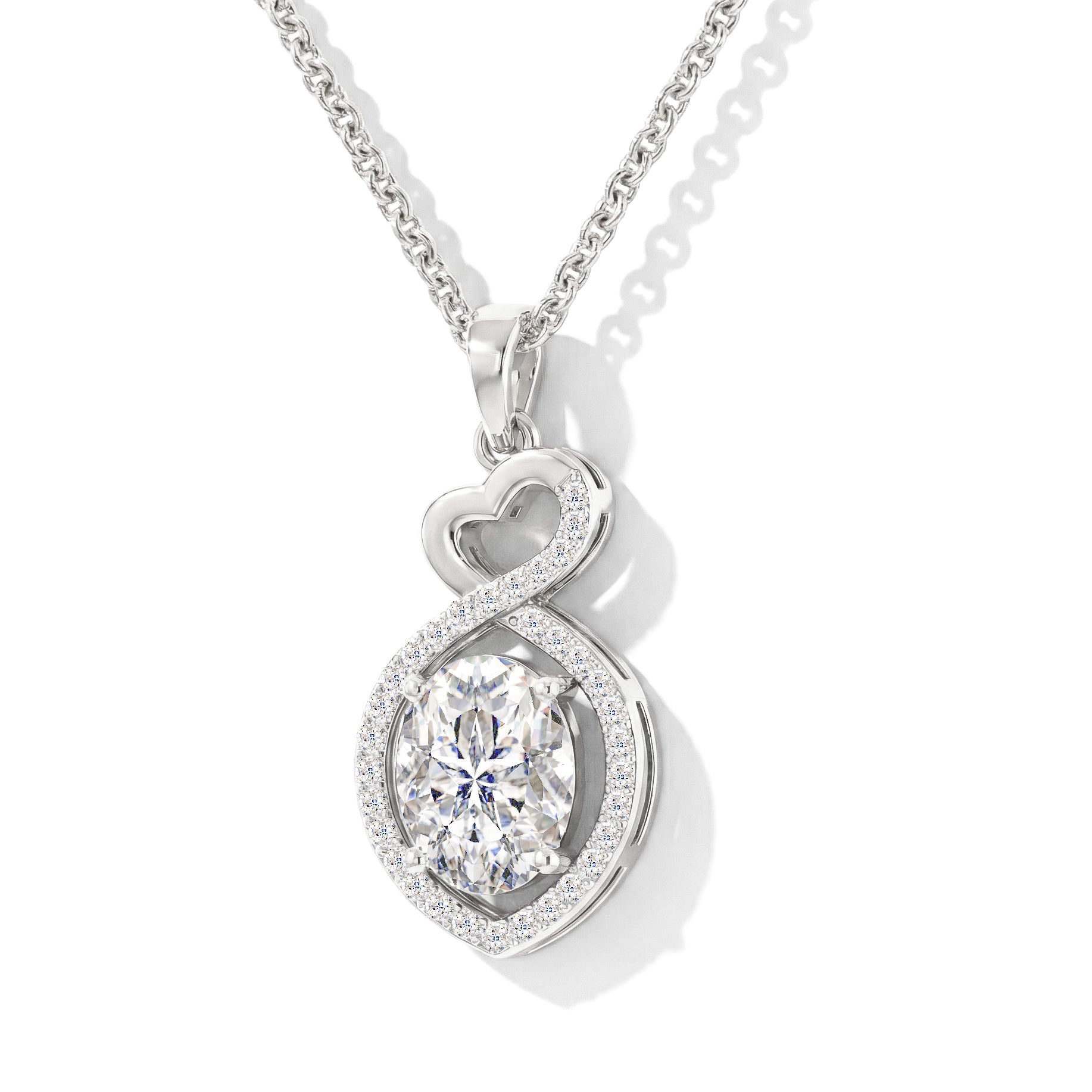 Cubic Zirconia Oval Infinity Twist Heart Pendant Necklace in 925 Sterling Silver 1.2ct