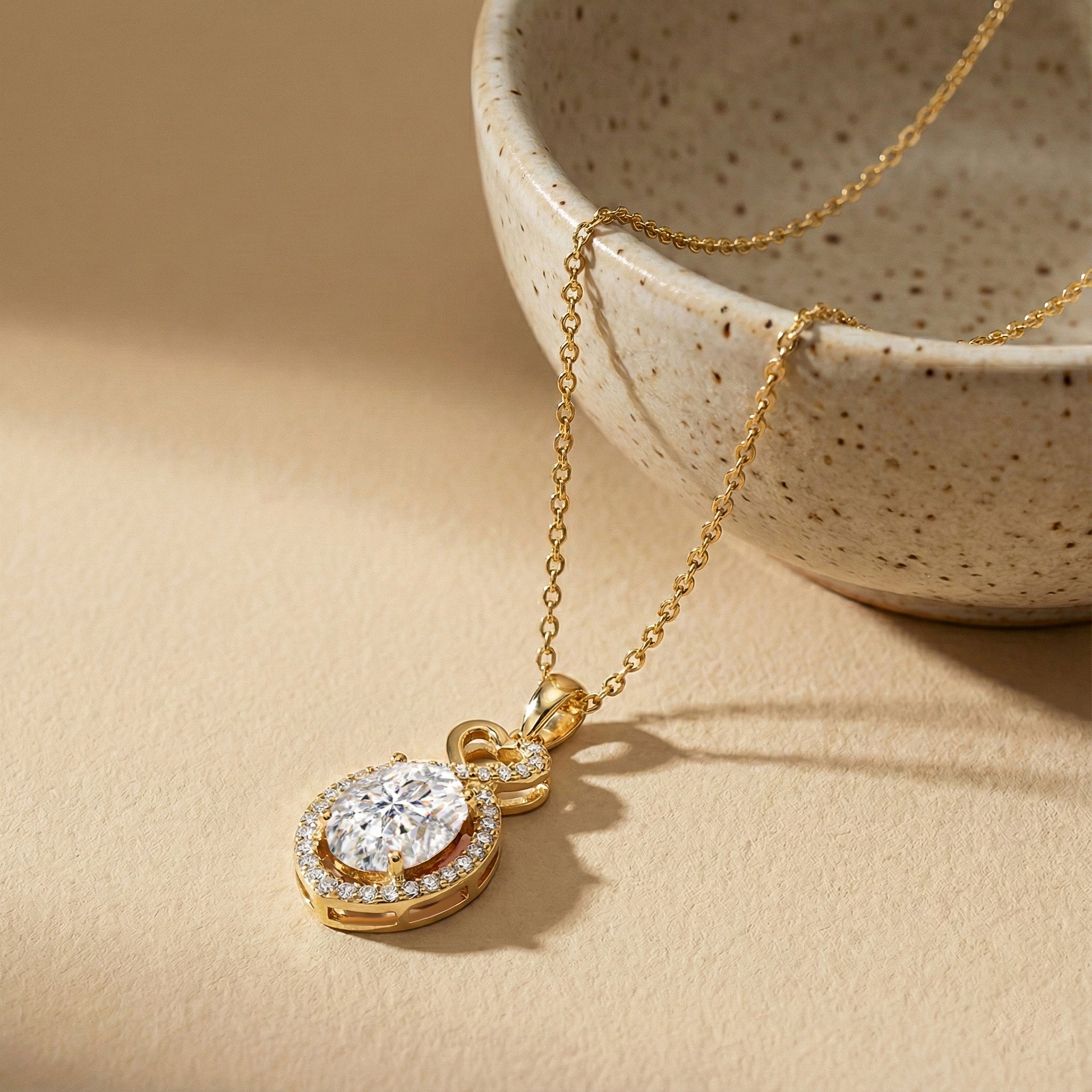 Simulated Diamond Oval Infinity Twist Heart Pendant Necklace in Yellow Gold Plated 1.2ct