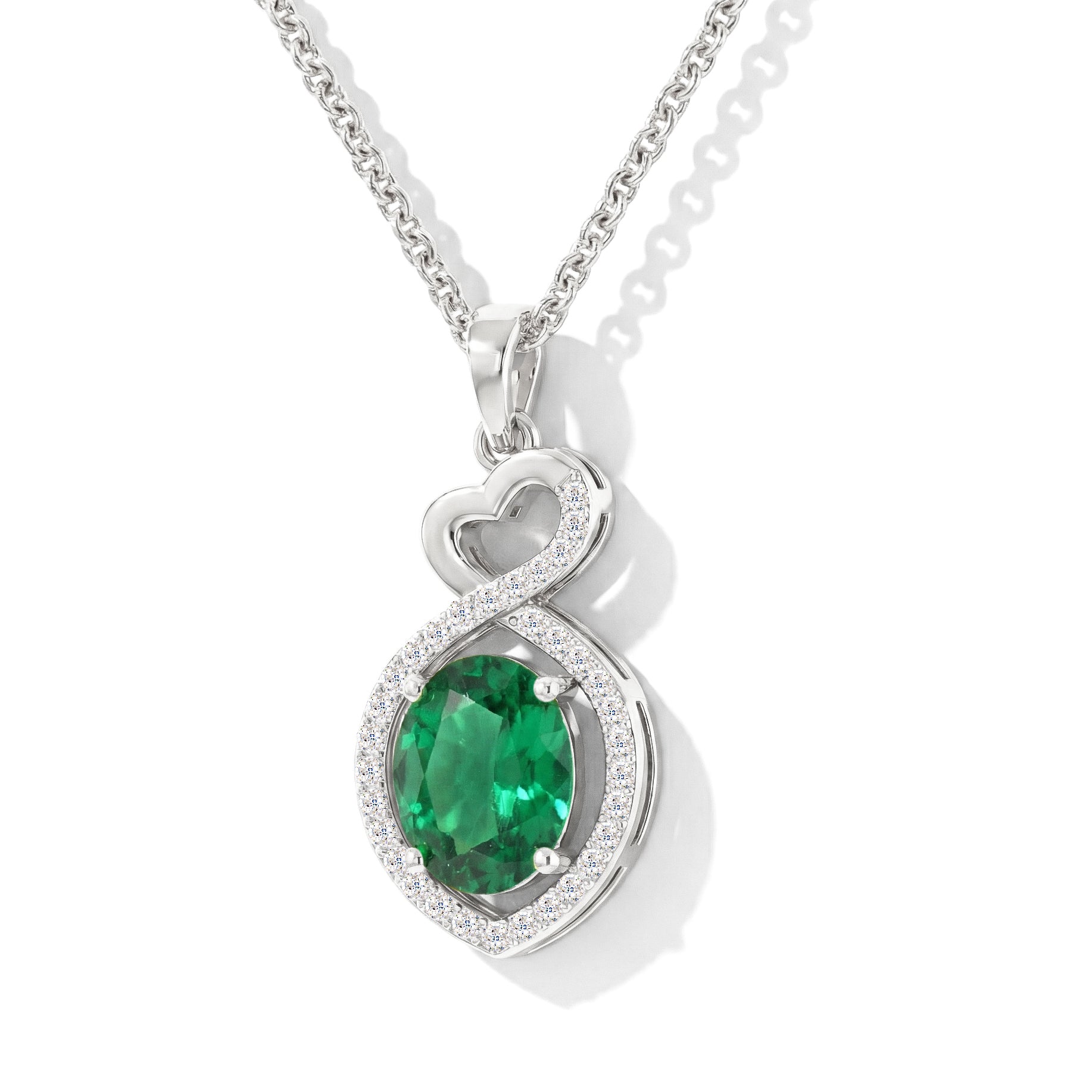 Emerald Oval Infinity Twist Heart Pendant Necklace in 925 Sterling Silver 1.2ct