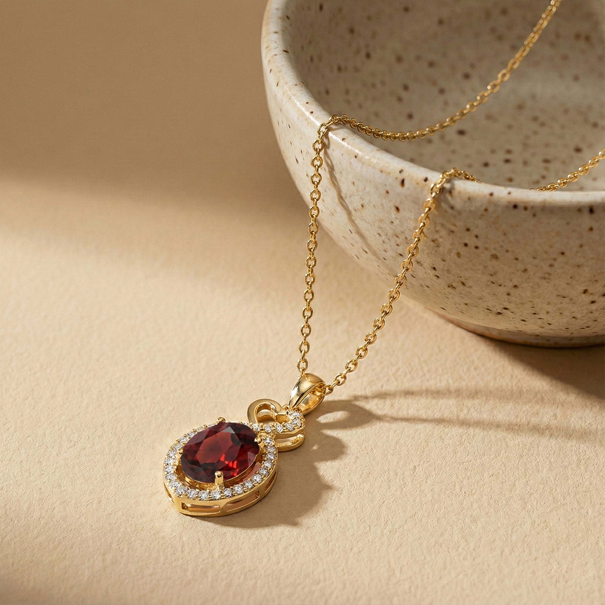 Garnet Oval Infinity Twist Heart Pendant Necklace in Yellow Gold Plated 1.2ct