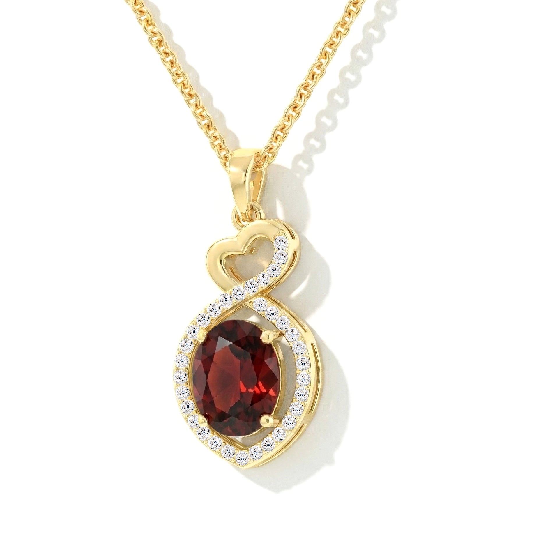 Natural Garnet Oval Infinity Twist Heart Pendant Necklace in 925 Sterling Silver 1.2ct