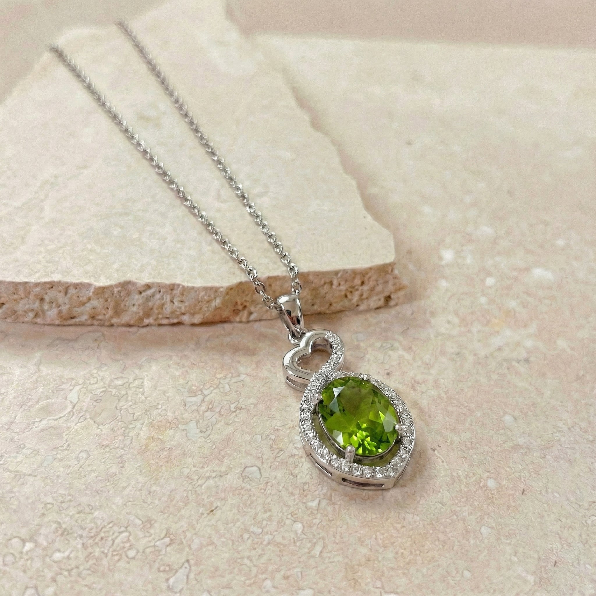 Natural Peridot Oval Infinity Twist Heart Pendant Necklace in 925 Sterling Silver 1.2ct