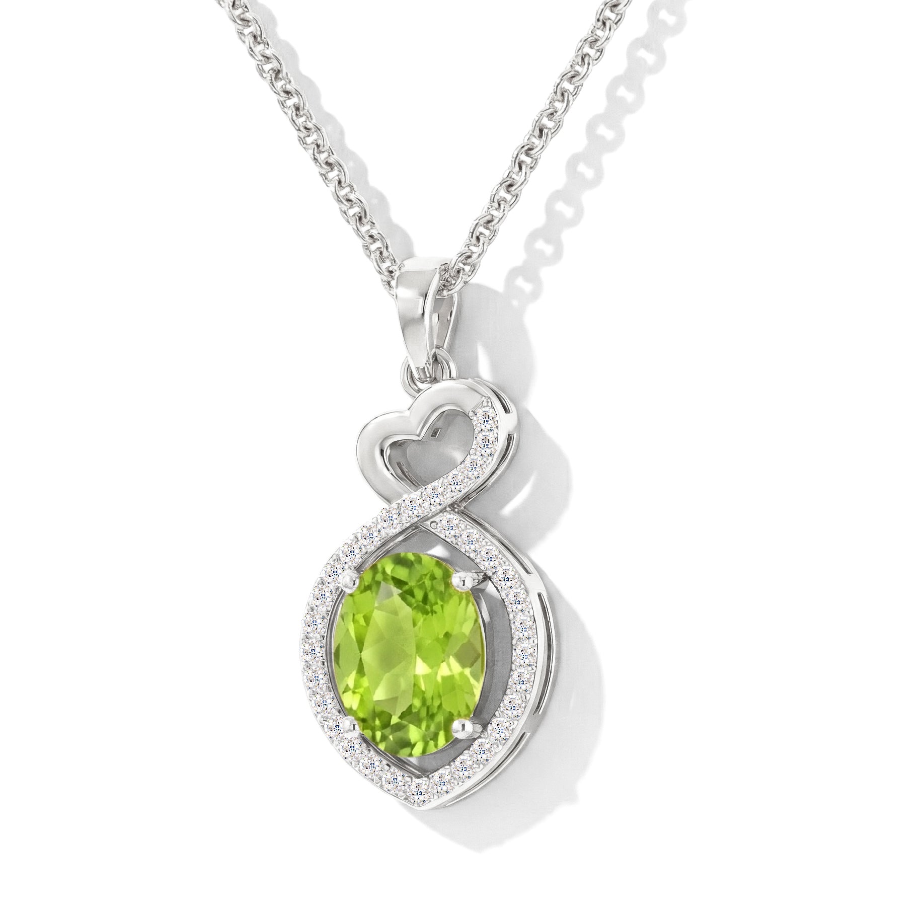 Natural Peridot Oval Infinity Twist Heart Pendant Necklace in 925 Sterling Silver 1.2ct