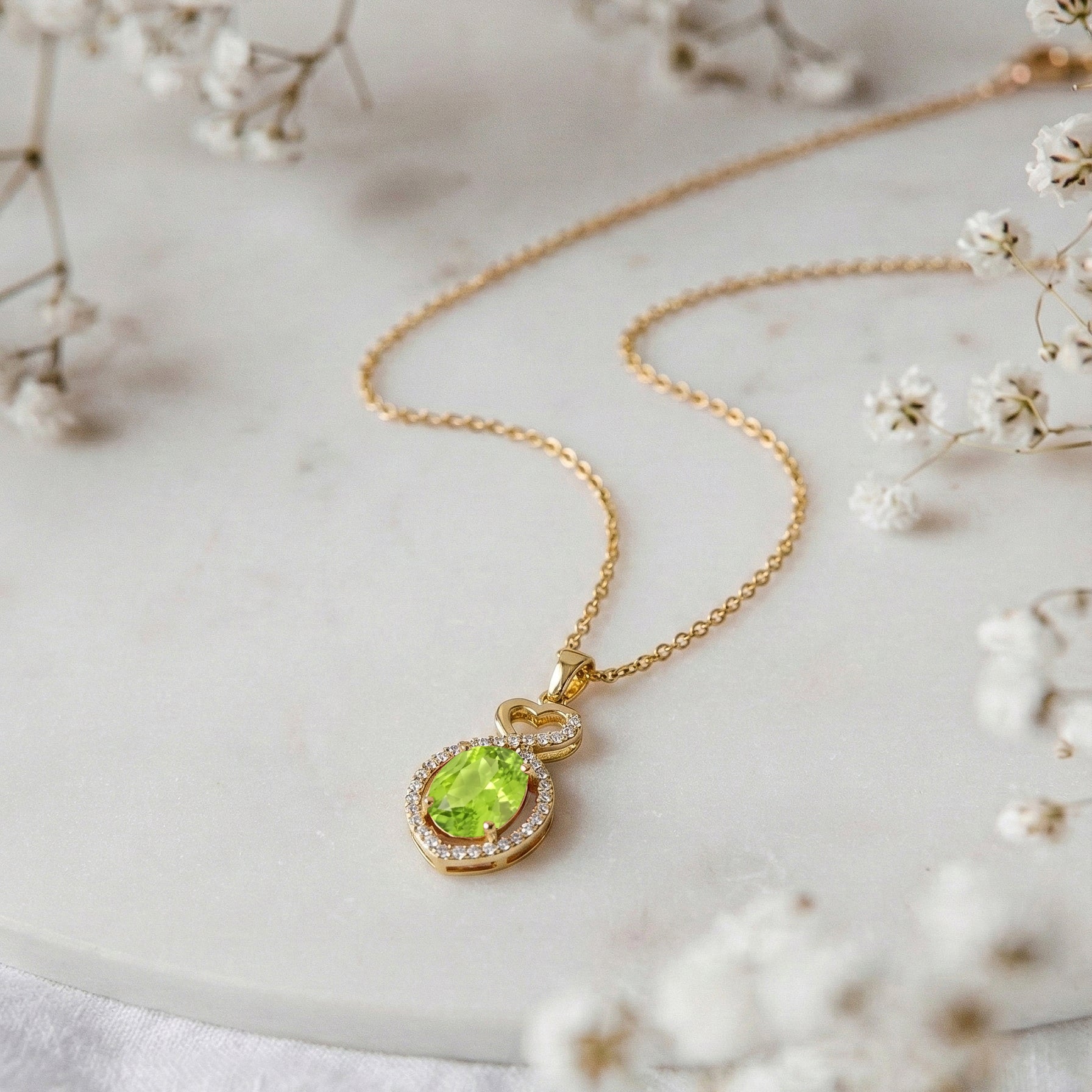 Natural Peridot Oval Infinity Twist Heart Pendant Necklace in 925 Sterling Silver 1.2ct