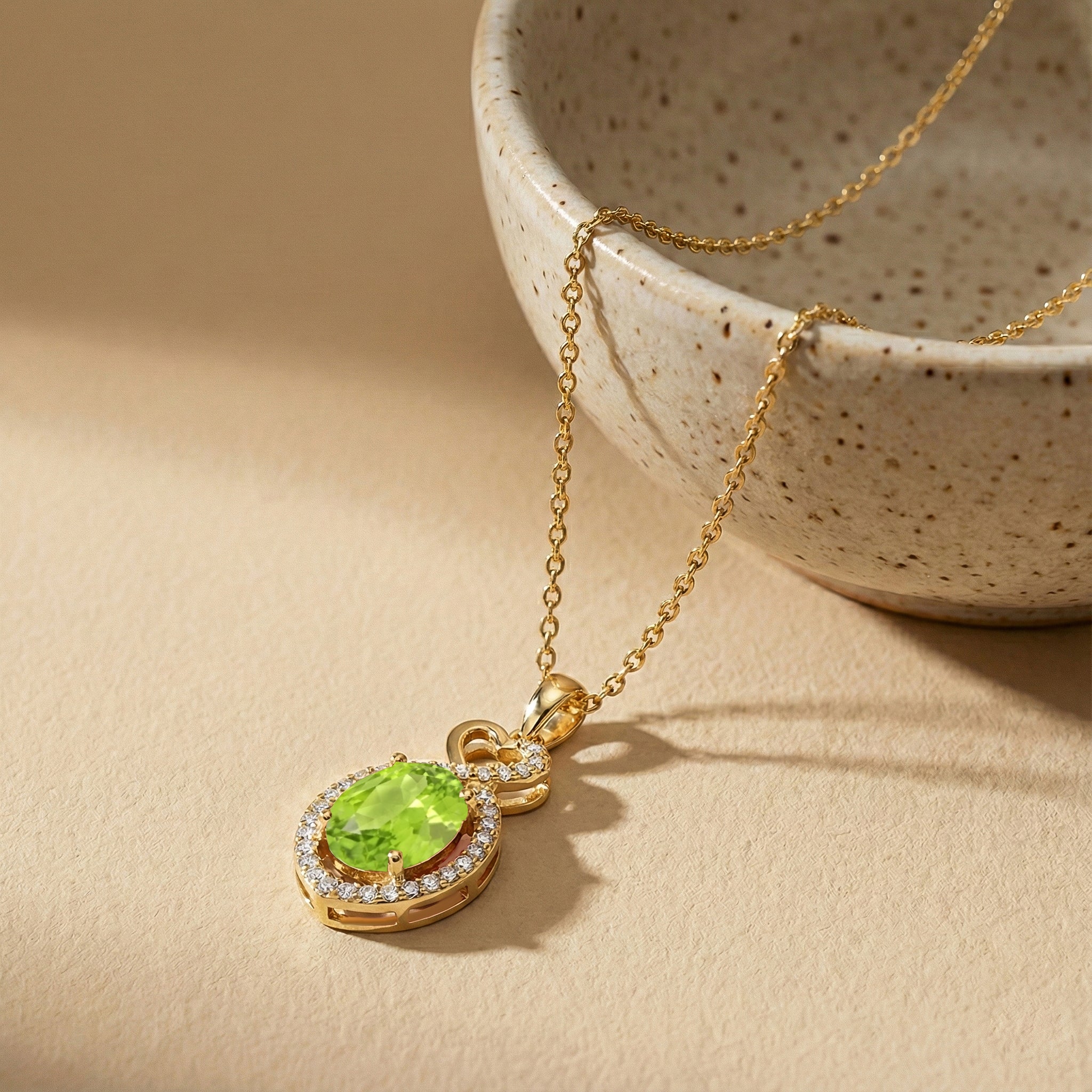 Peridot Oval Infinity Twist Heart Pendant Necklace in Yellow Gold Plated 1.2ct