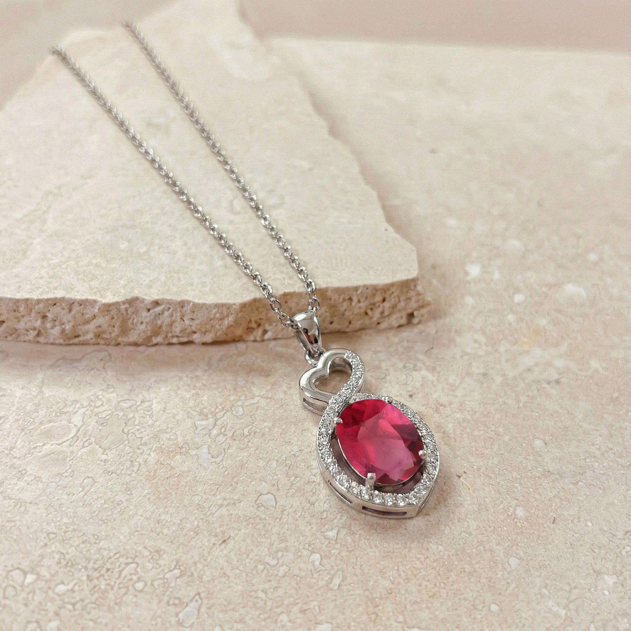 Pink Tourmaline Oval Infinity Twist Heart Pendant Necklace in 925 Sterling Silver 1.2ct