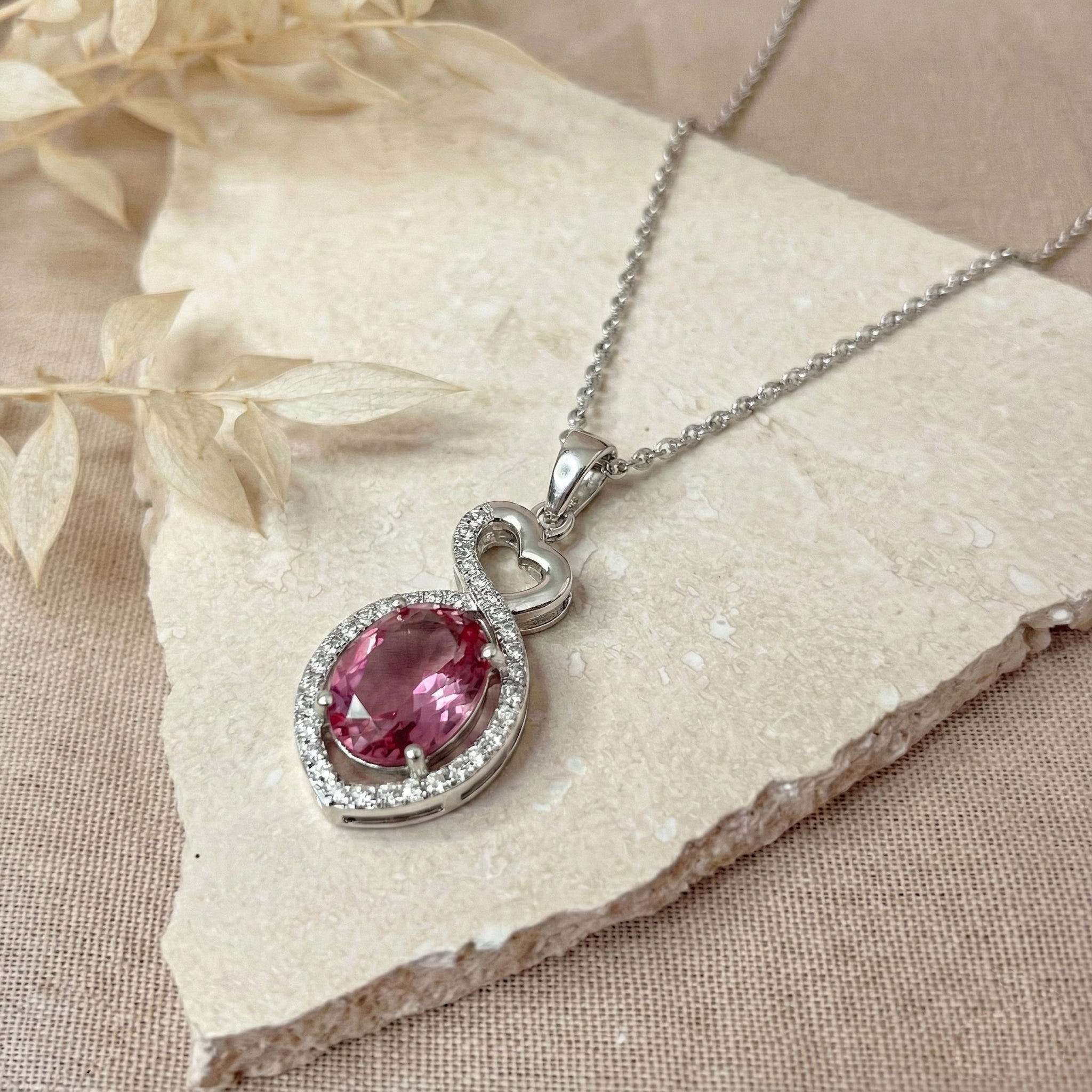 Pink Tourmaline Oval Infinity Twist Heart Pendant Necklace in 925 Sterling Silver 1.2ct