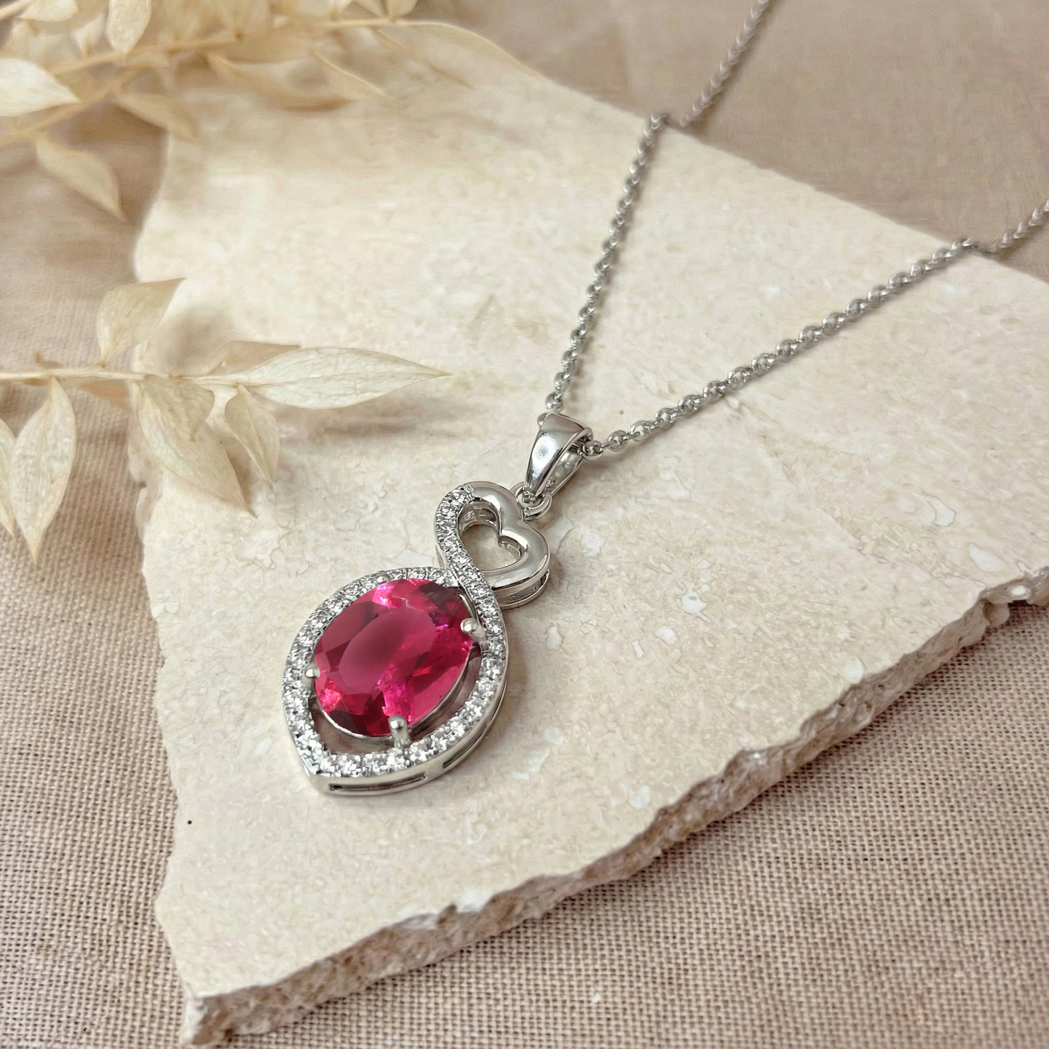 Pink Tourmaline Oval Infinity Twist Heart Pendant Necklace in 925 Sterling Silver 1.2ct