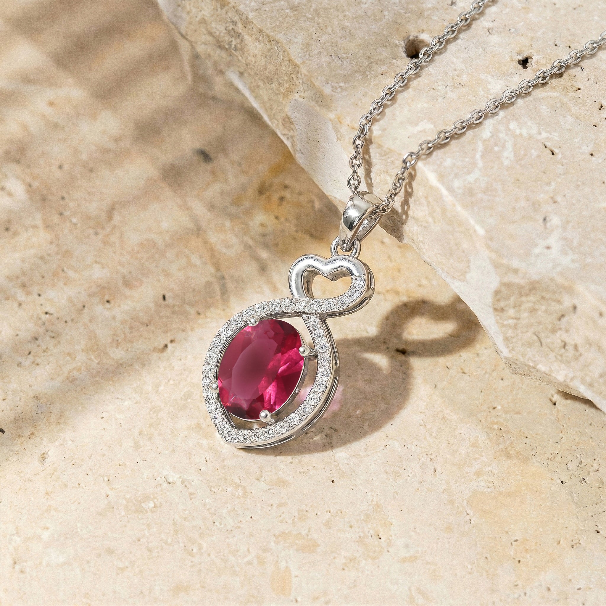 Pink Tourmaline Oval Infinity Twist Heart Pendant Necklace in 925 Sterling Silver 1.2ct