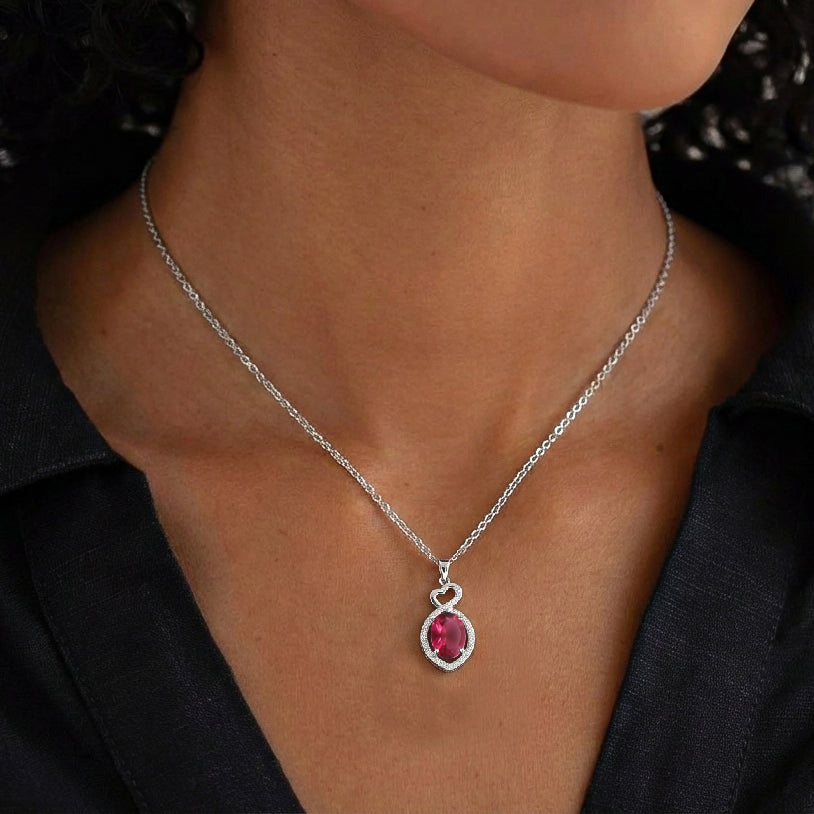 Pink Tourmaline Oval Infinity Twist Heart Pendant Necklace in 925 Sterling Silver 1.2ct