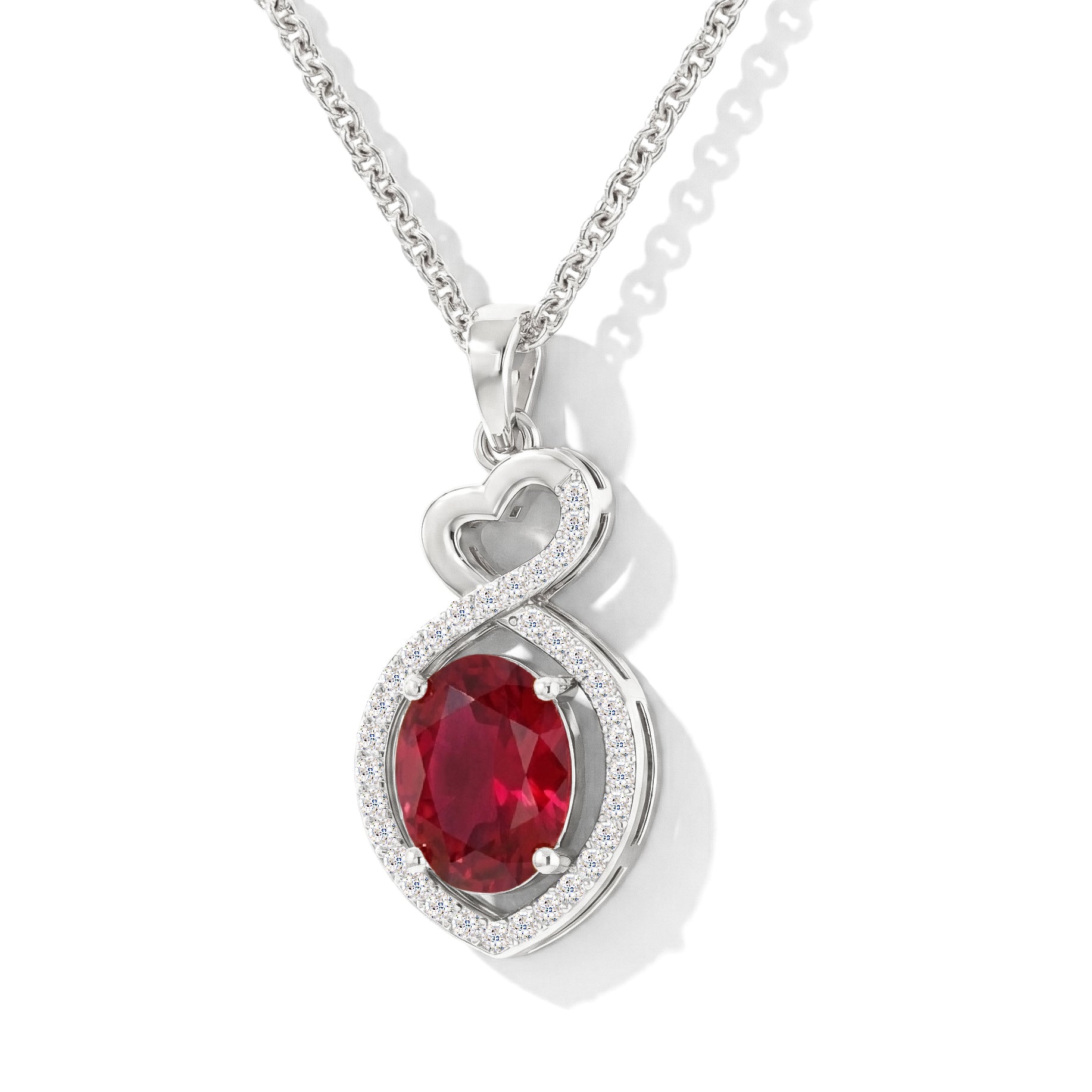 Ruby Oval Infinity Twist Heart Pendant Necklace in 925 Sterling Silver 1.2ct