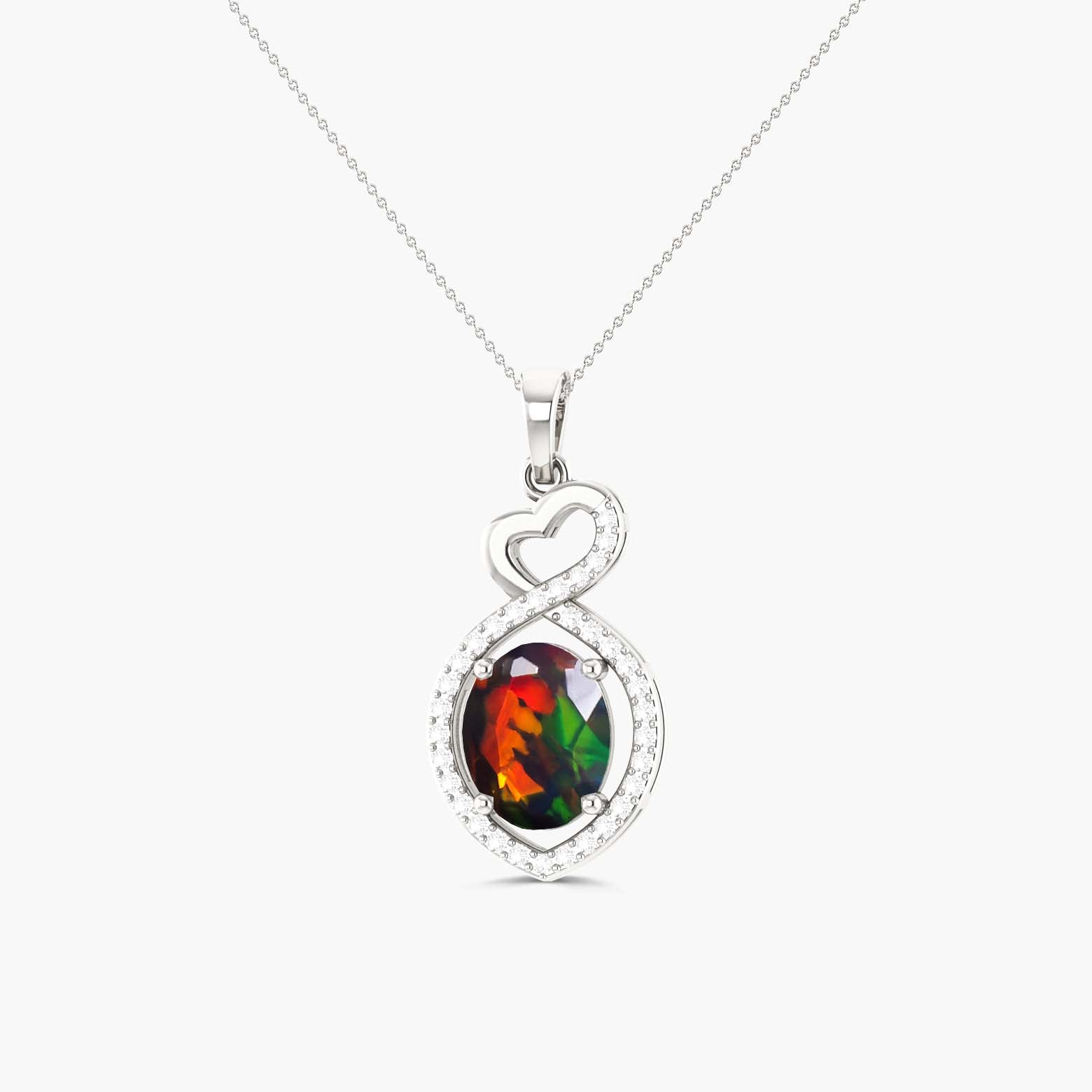 Natural Black Opal Mini Heart Style Chain Pendant Necklace