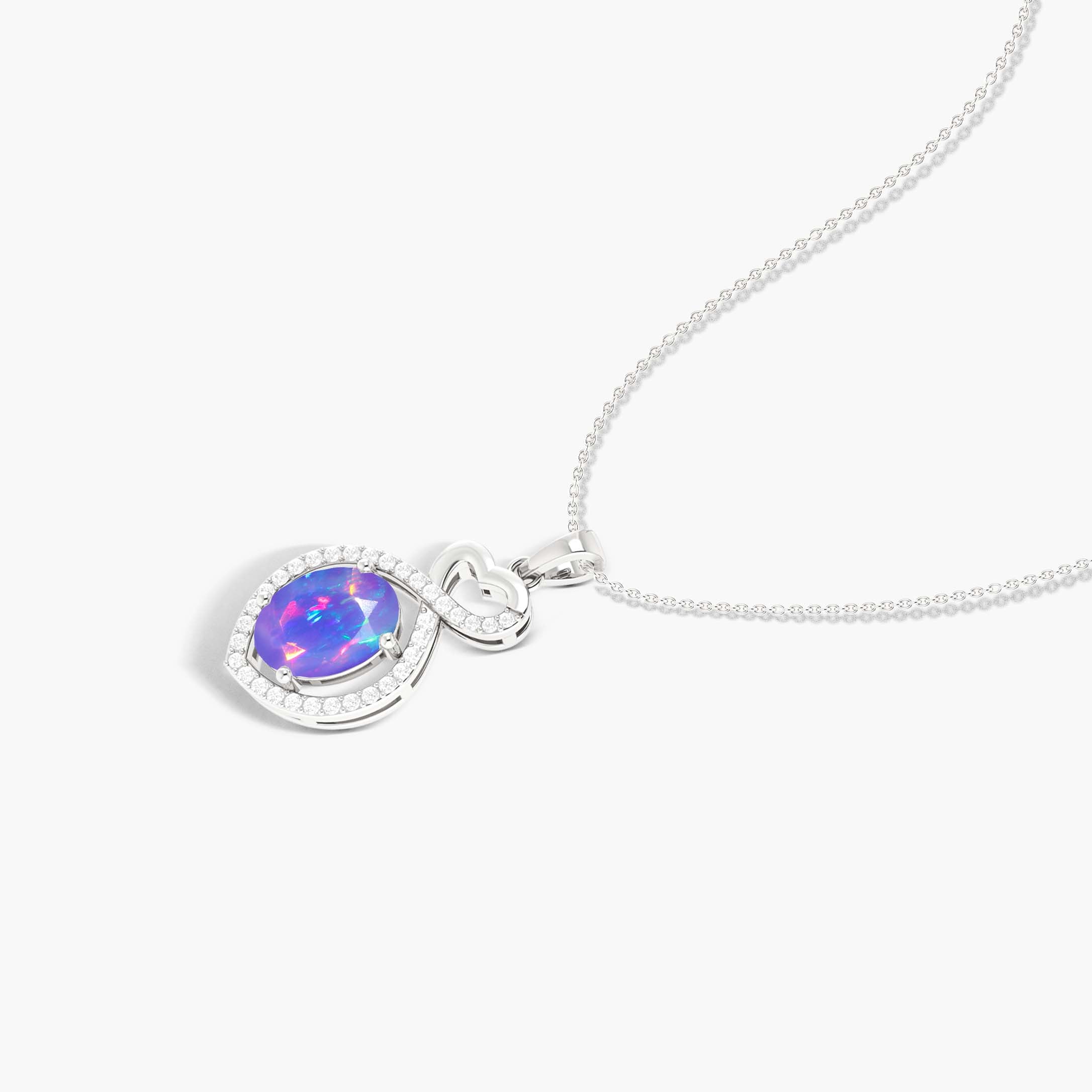 Natural Lavender Opal Mini Heart Style Chain Pendant Necklace