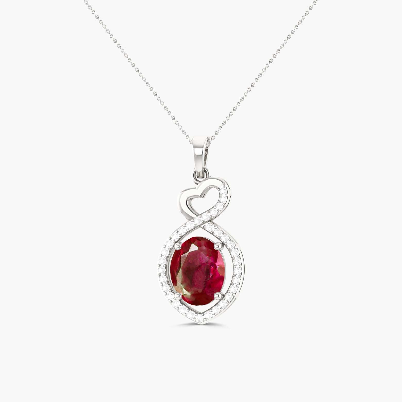 Natural Ruby Mini Heart Style Chain Pendant Necklace