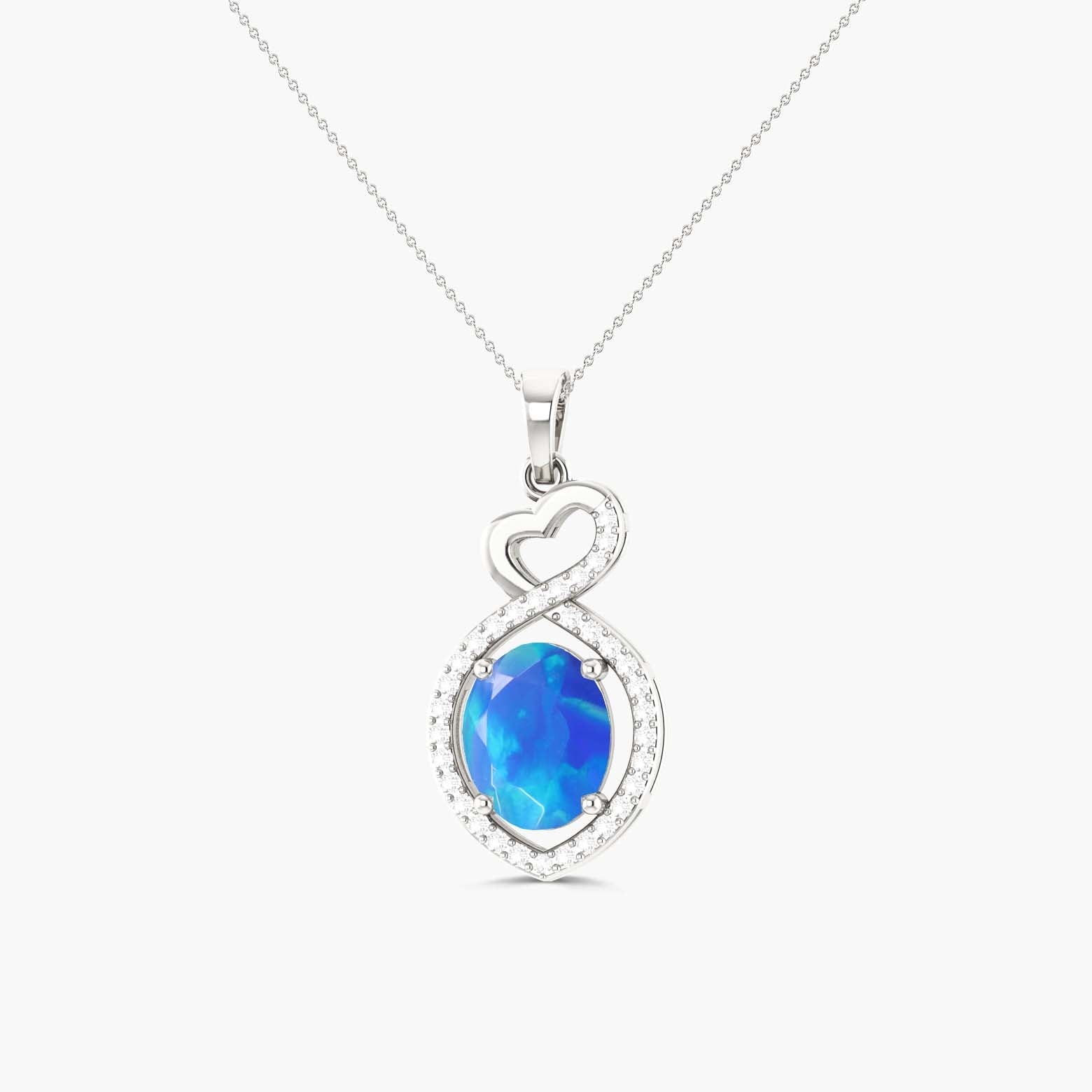 Natural Blue Opal Mini Heart Style Chain Pendant Necklace