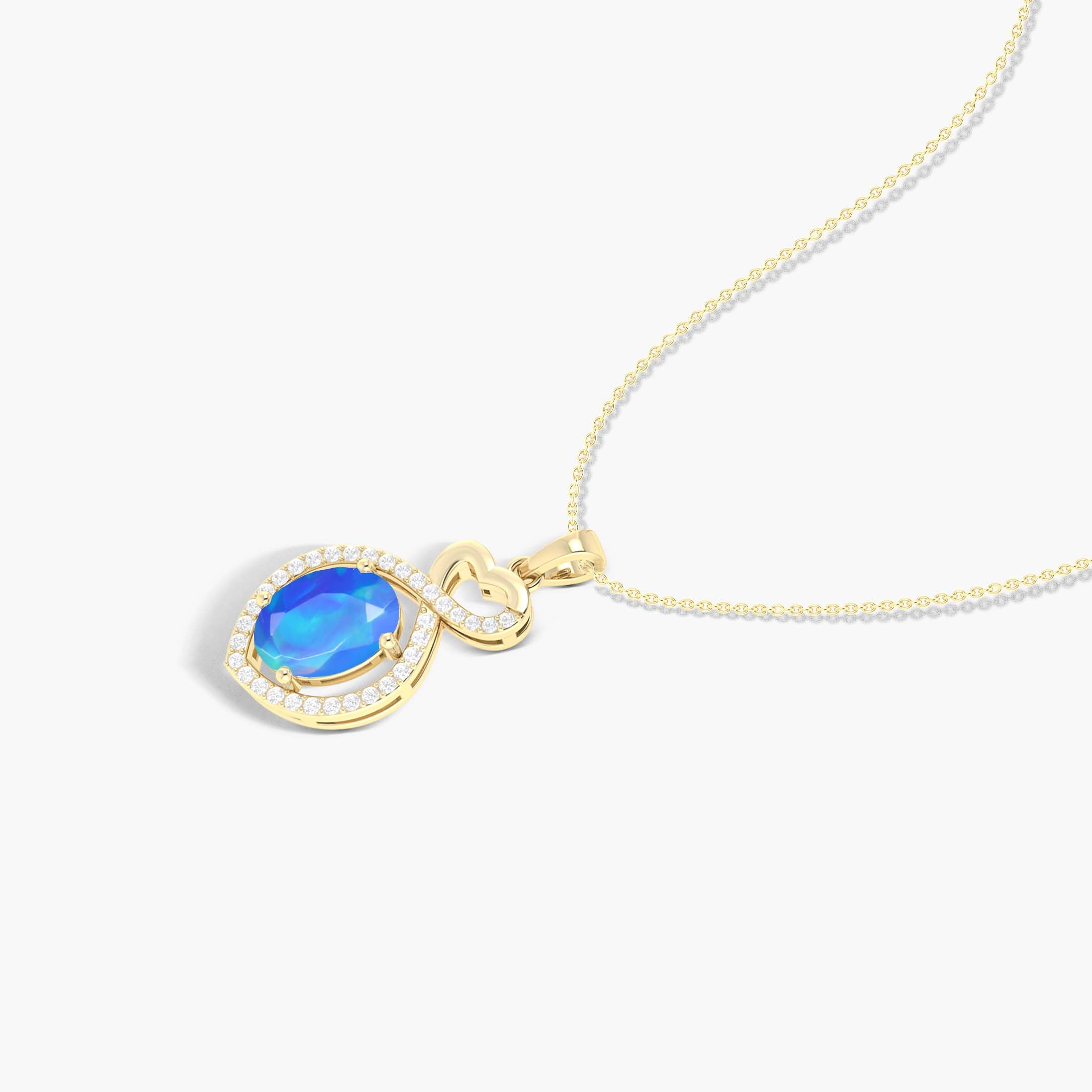 Natural Blue Opal Mini Heart Style Chain Pendant Necklace