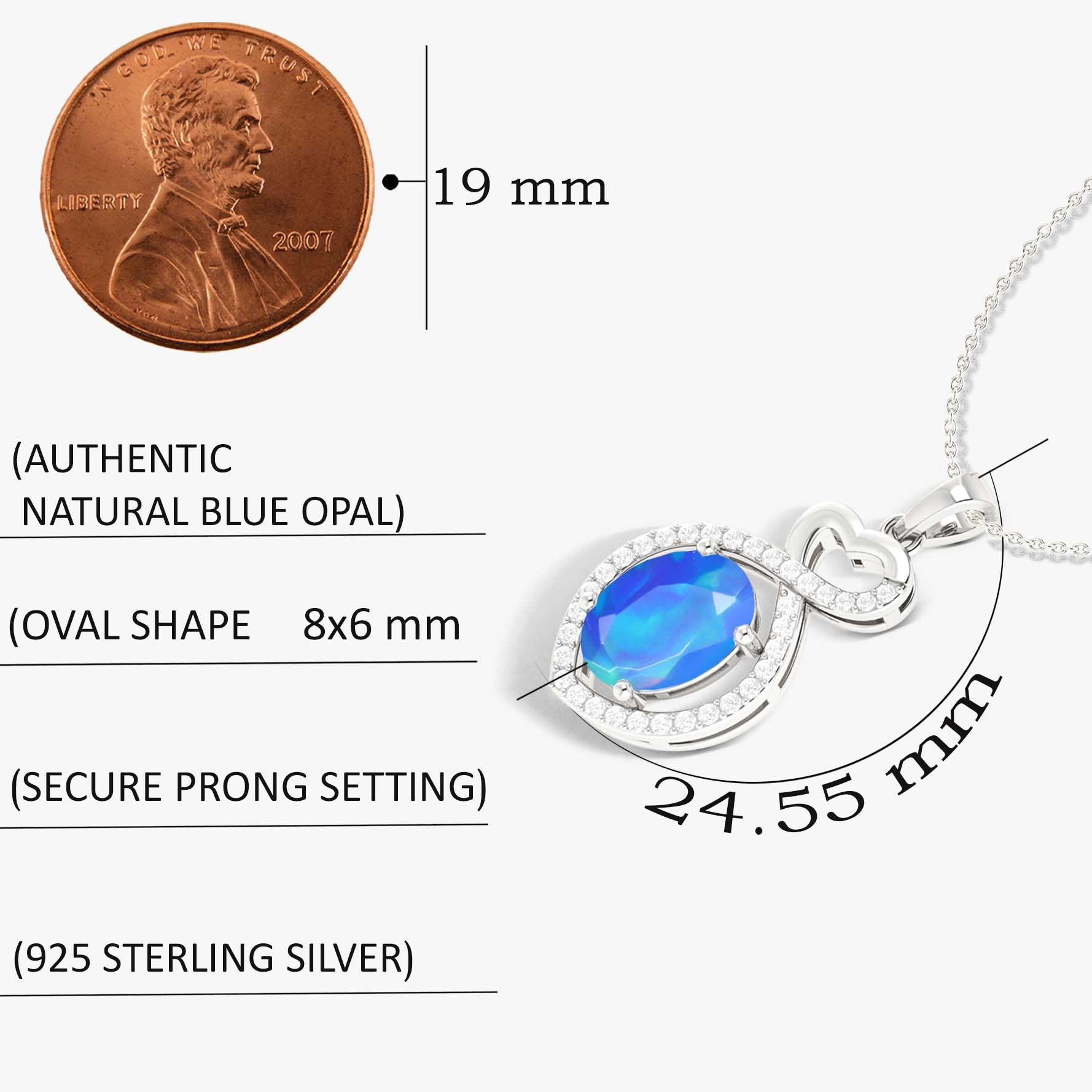 Natural Blue Opal Mini Heart Style Chain Pendant Necklace
