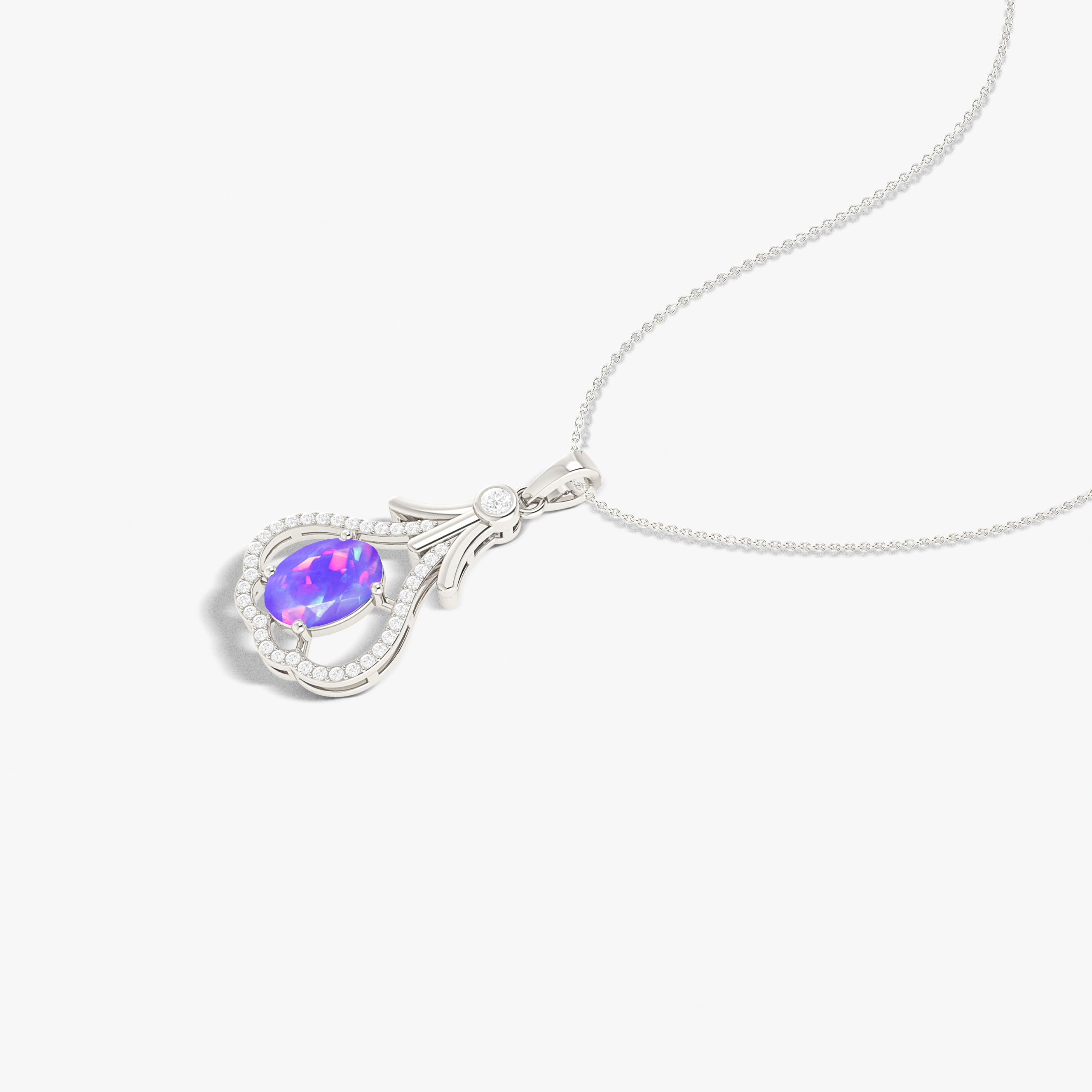 Designer Tear Drop Style Chain Pendant Necklace Natural Lavender Opal in Silver
