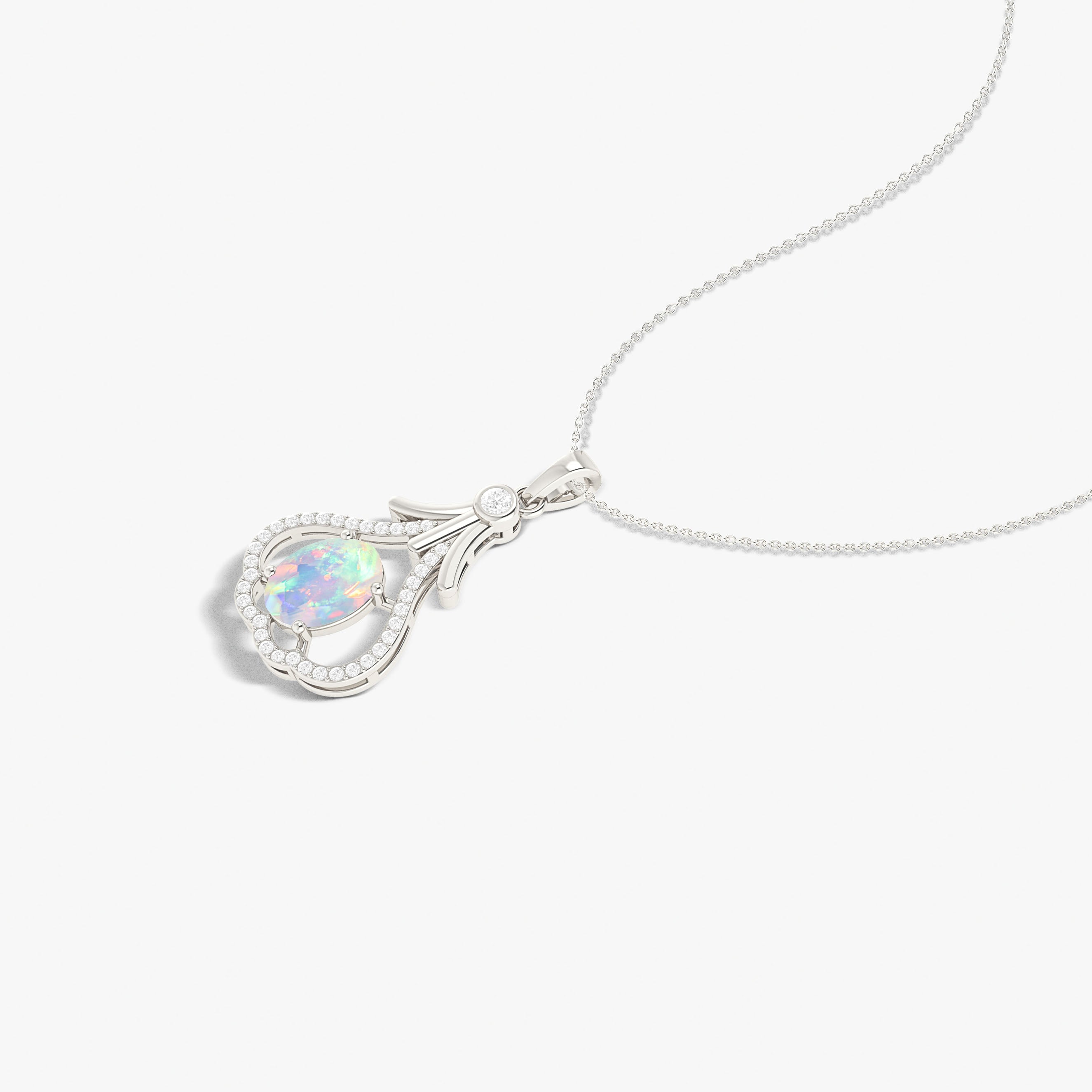 Designer Tear Drop Style Chain Pendant Necklace Natural White Opal in Silver