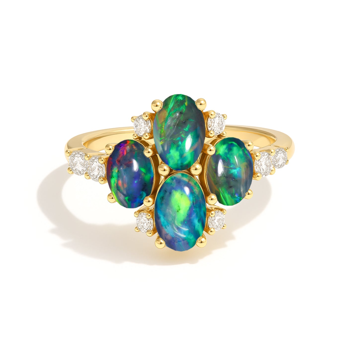 Oval Black Opal Cluster Ring in Sterling Silver Elegant 6x4mm Gem