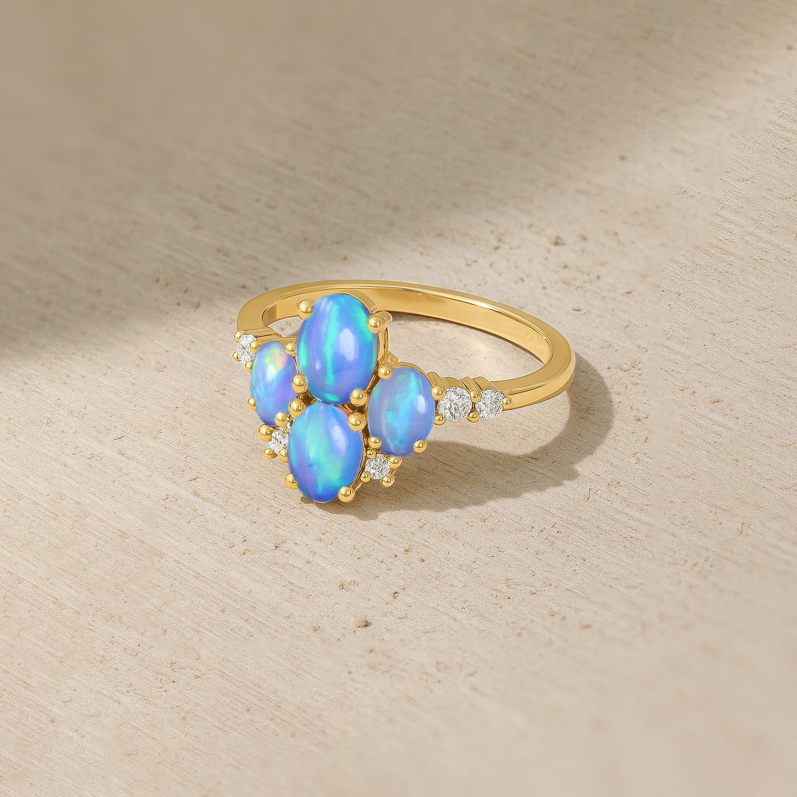 Oval Blue Opal Cluster Ring in Sterling Silver Elegant 6x4mm Gem