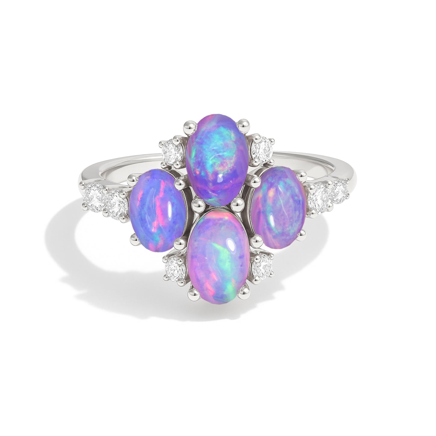 Oval Lavender and Purple Opal Cluster Ring in Sterling Silver for Womens