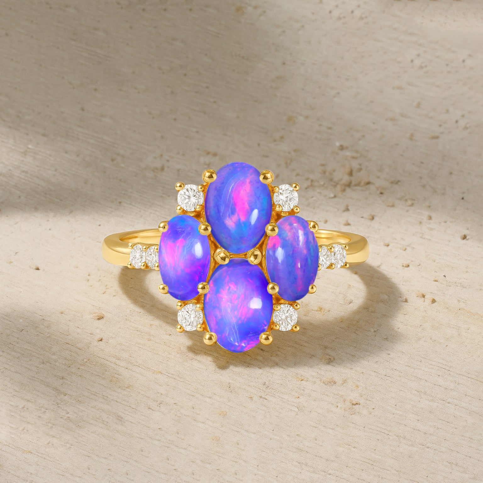 Oval Lavender Opal Cluster Ring in Sterling Silver Elegant 6x4mm Gem