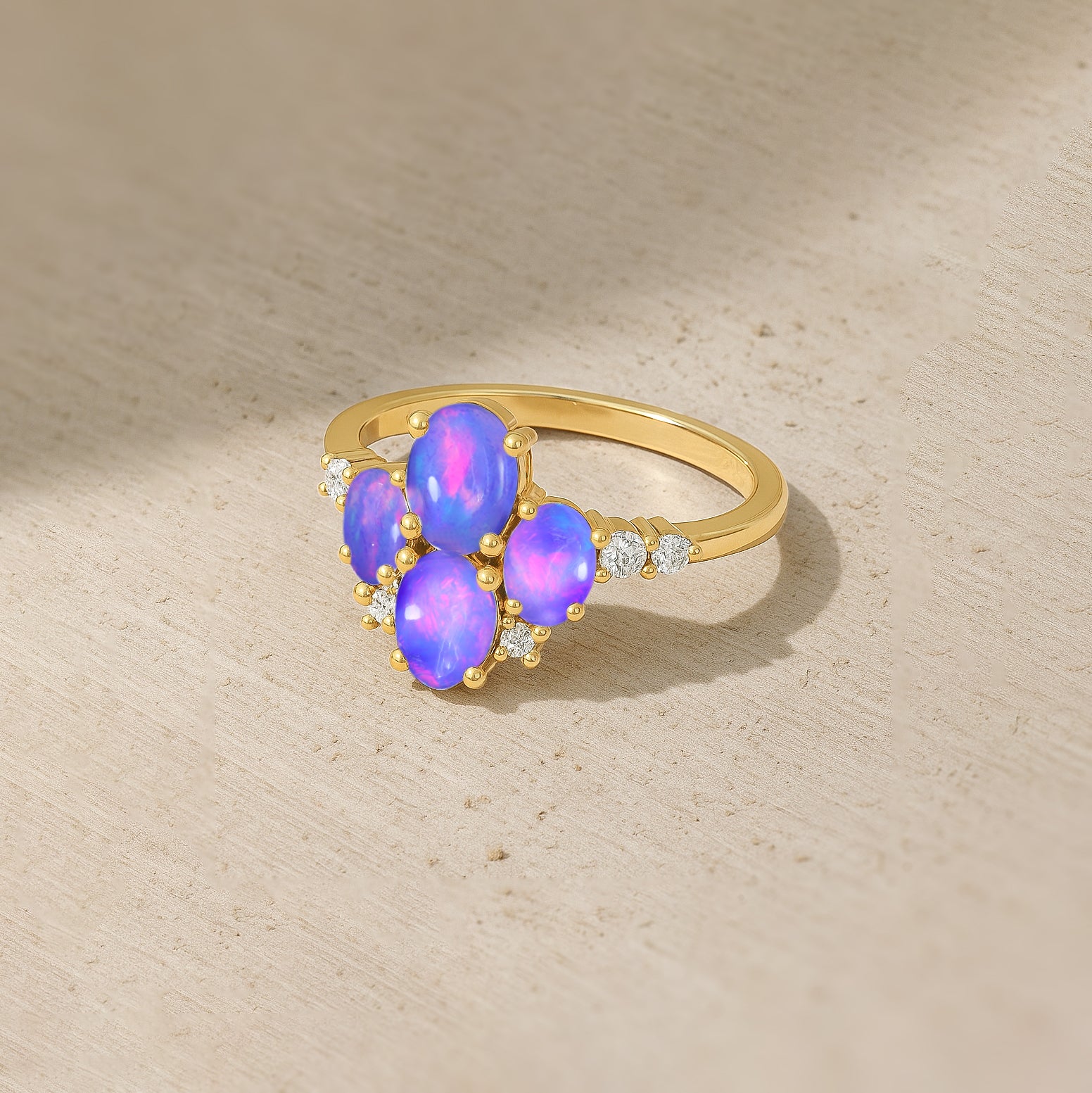 Oval Lavender Opal Cluster Ring in Sterling Silver Elegant 6x4mm Gem